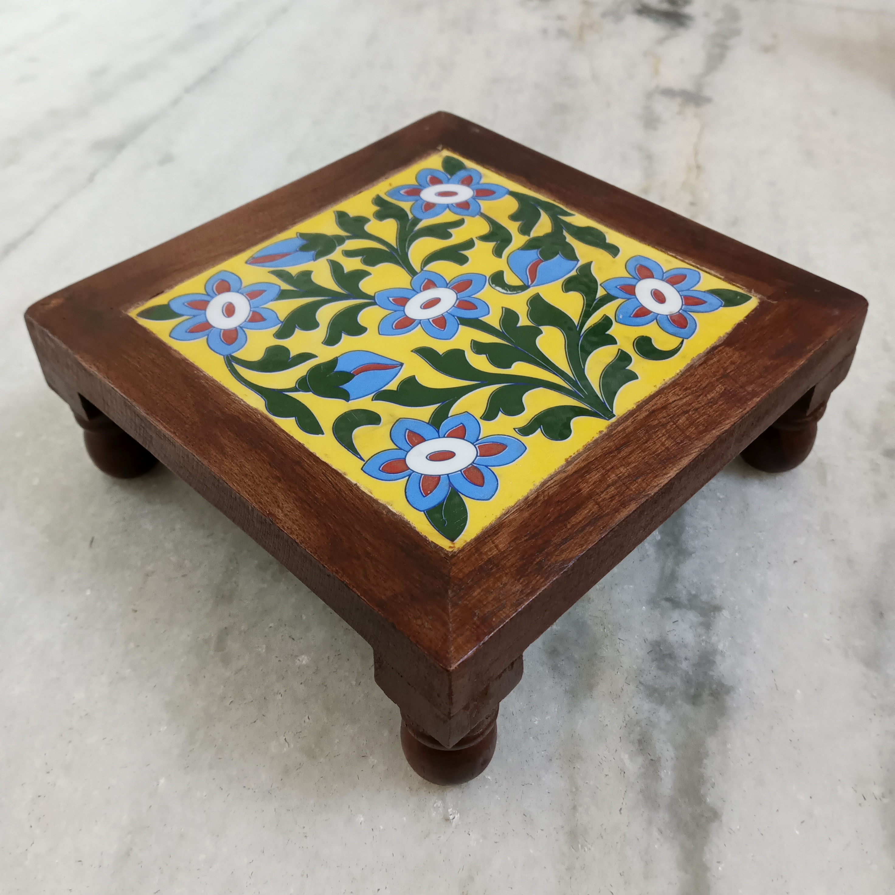 Wooden Decorative Chowki - Yellow