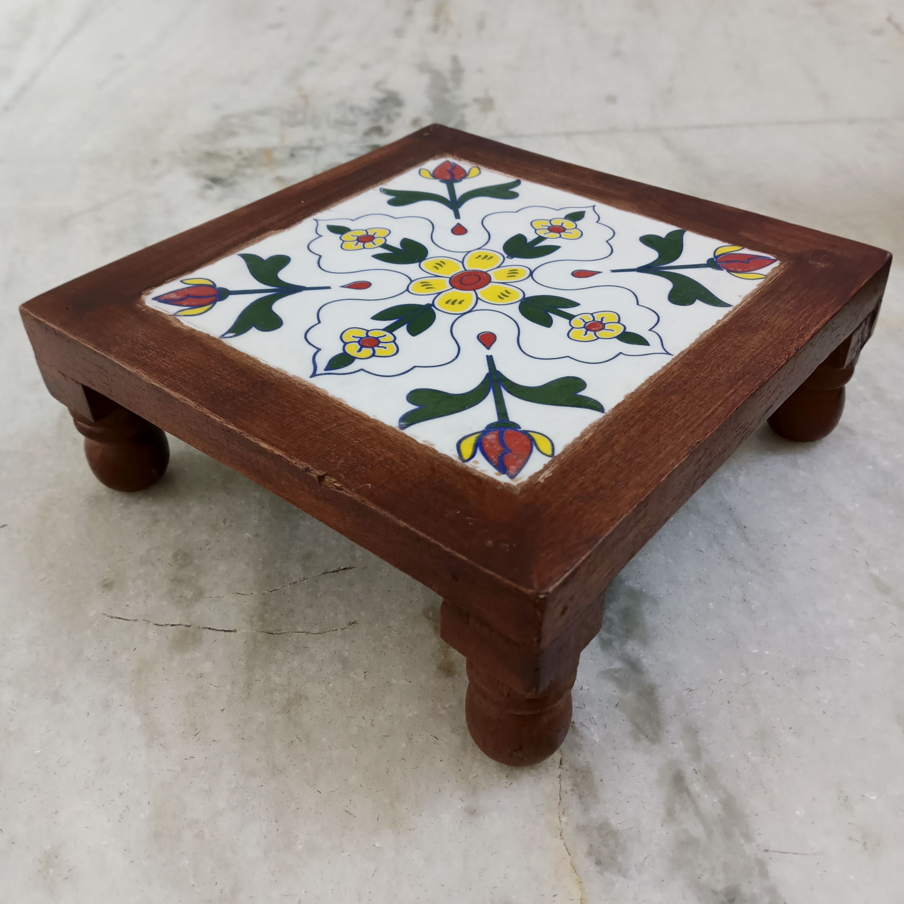 Wooden Decorative Chowki - White