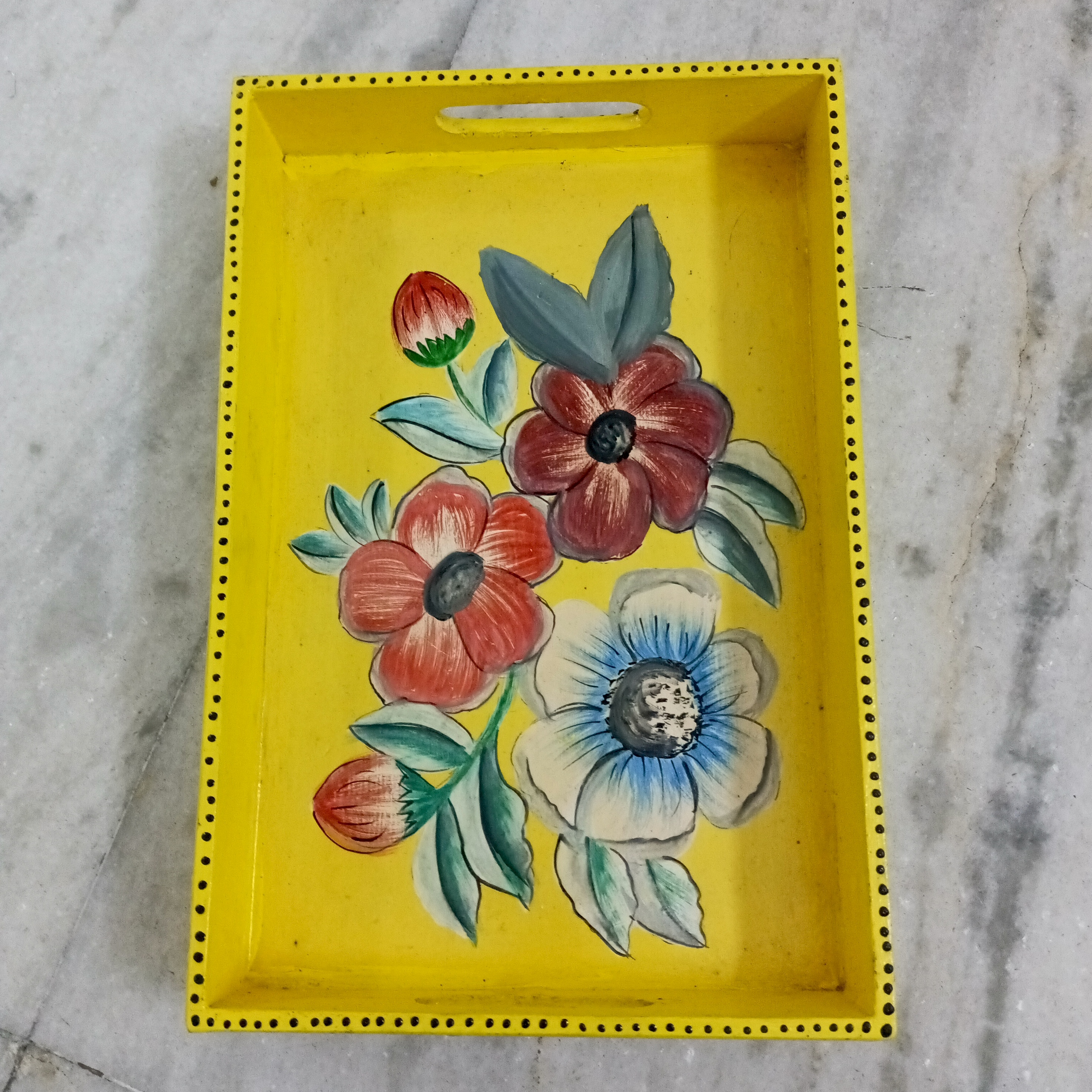 Hand-Painted Floral Wooden Tray