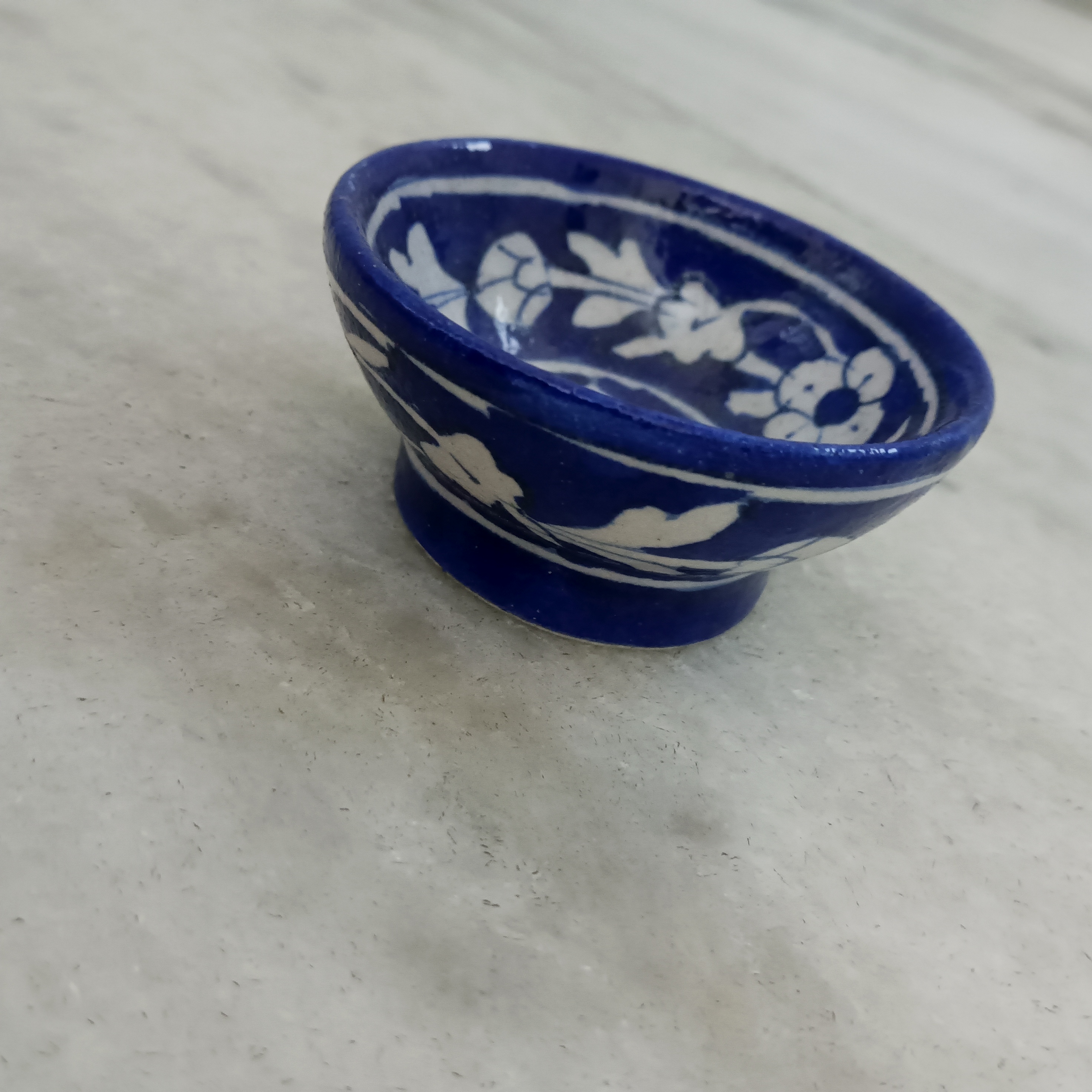 Blue Pottery Floral Ceramic Bowl - Small