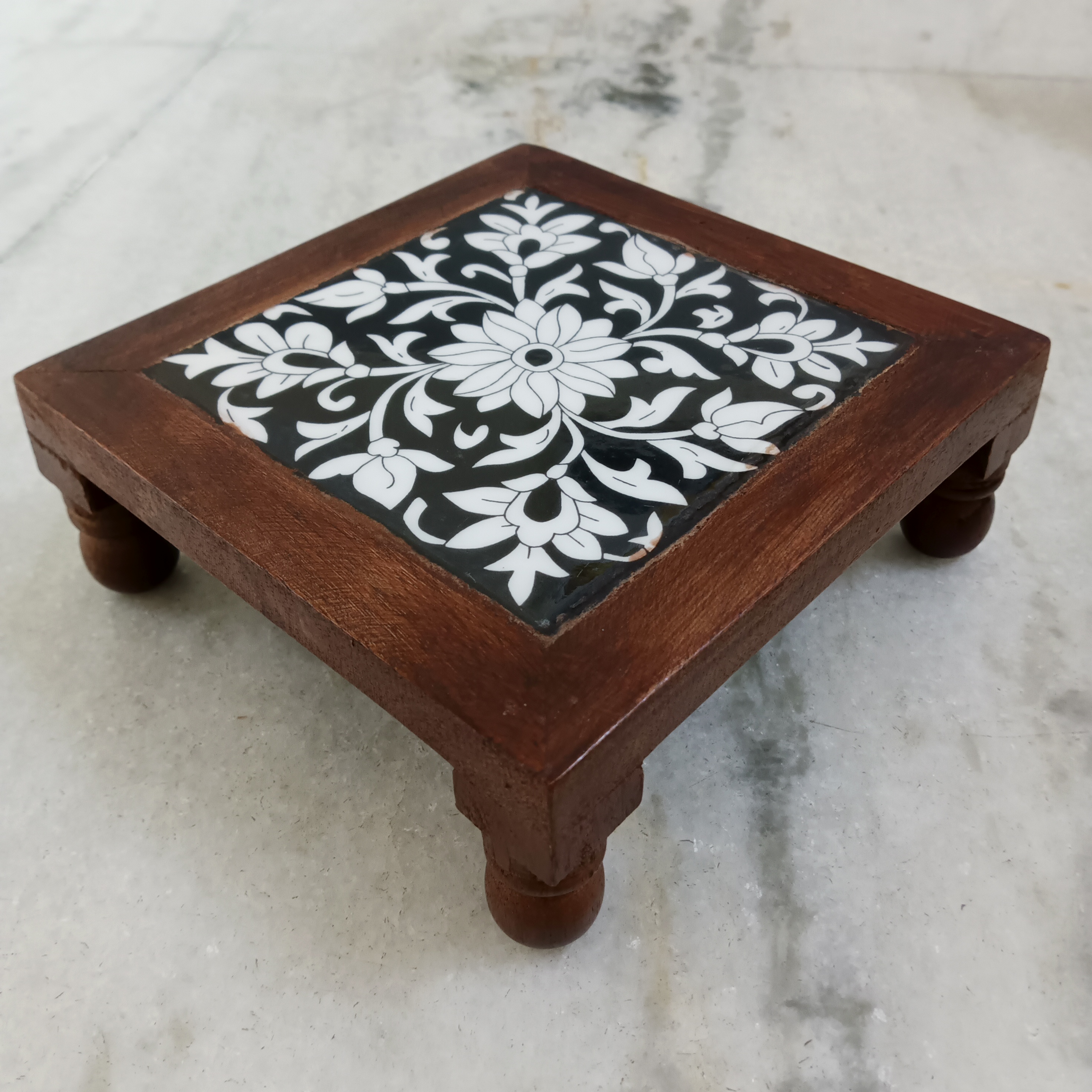 Wooden Decorative Chowki - Black