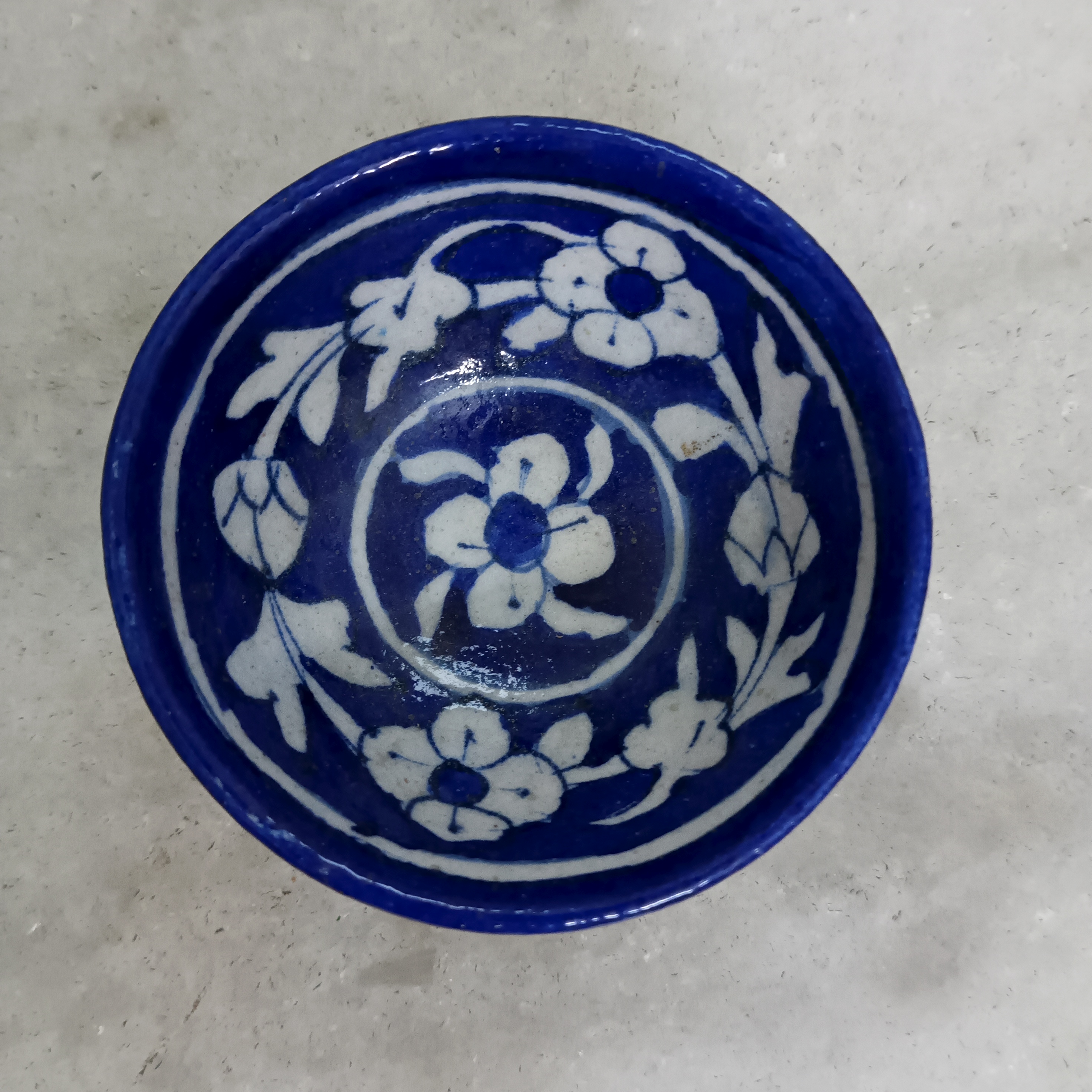 Blue Pottery Floral Ceramic Bowl - Small