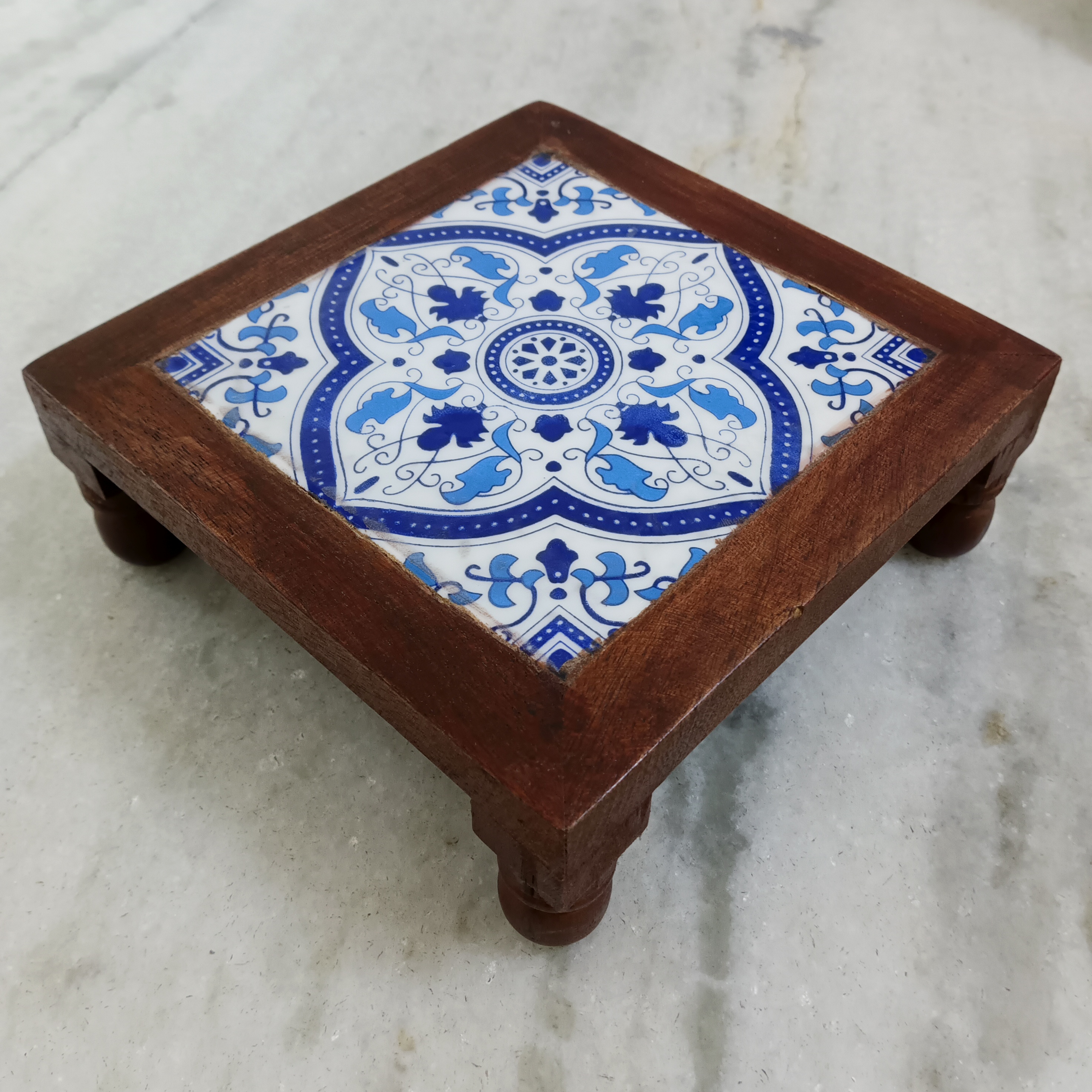 Wooden Decorative Chowki - Blue