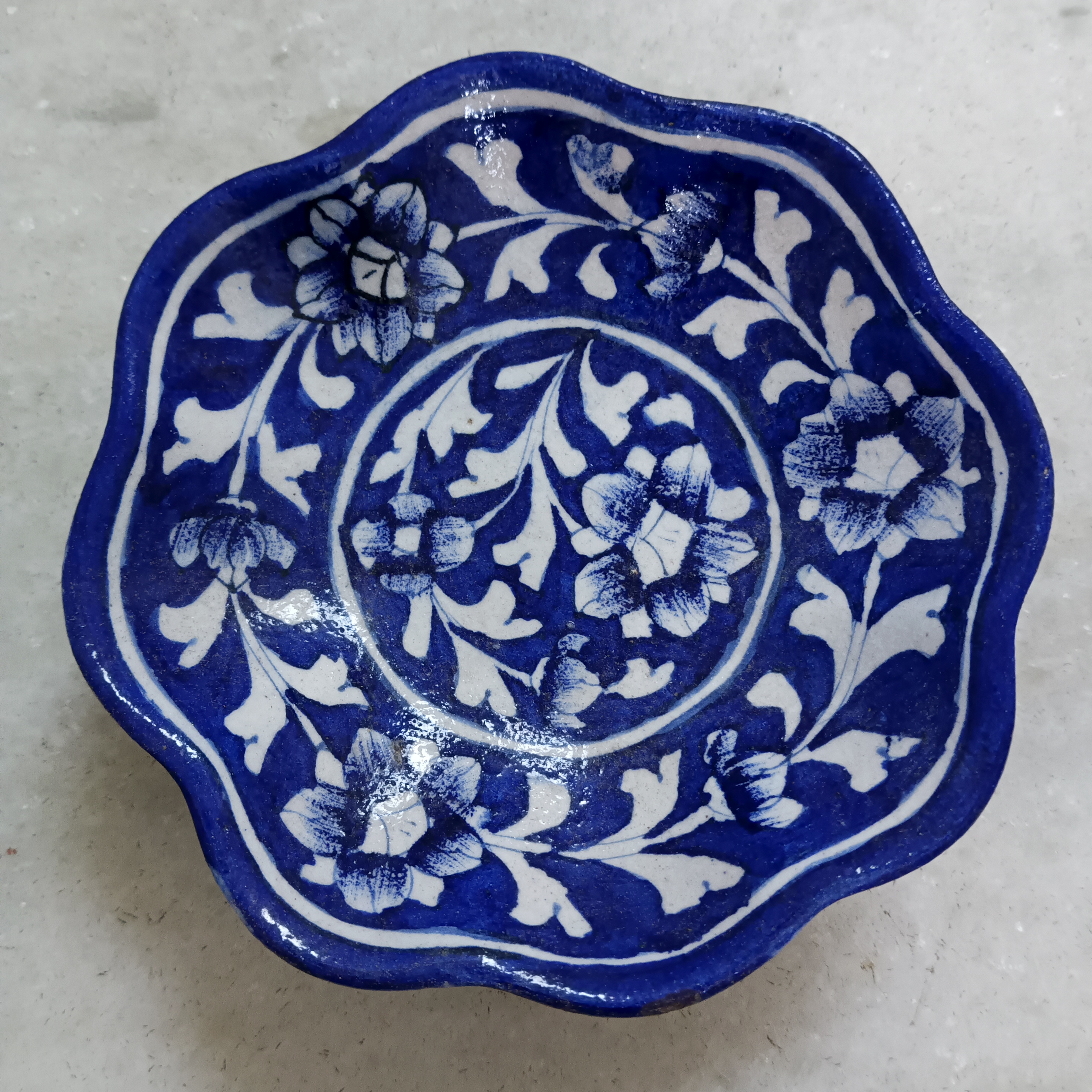 Floral Ceramic Bowl - Blue on White