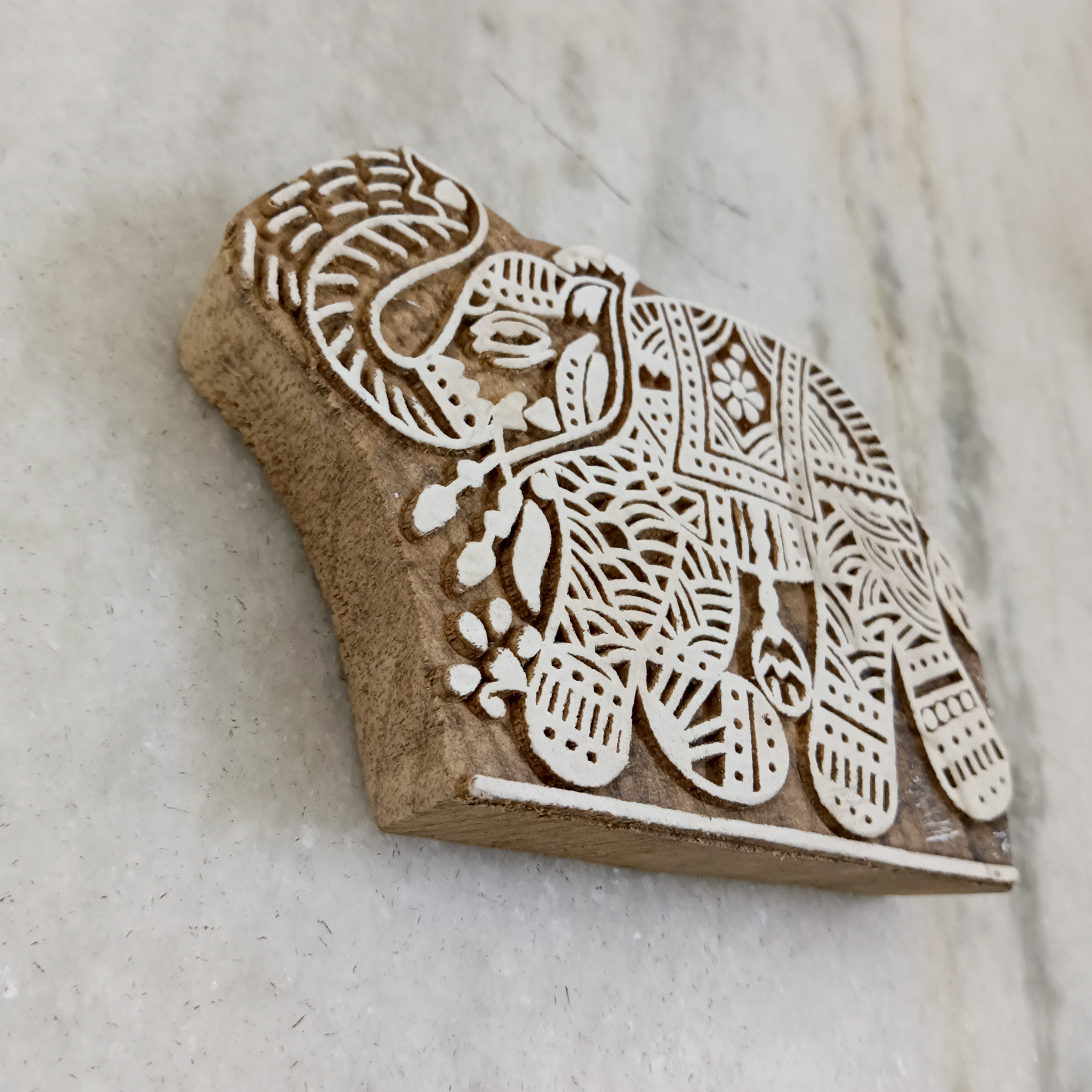 Handcrafted Wooden Printing Block Large - Elephant - left facing