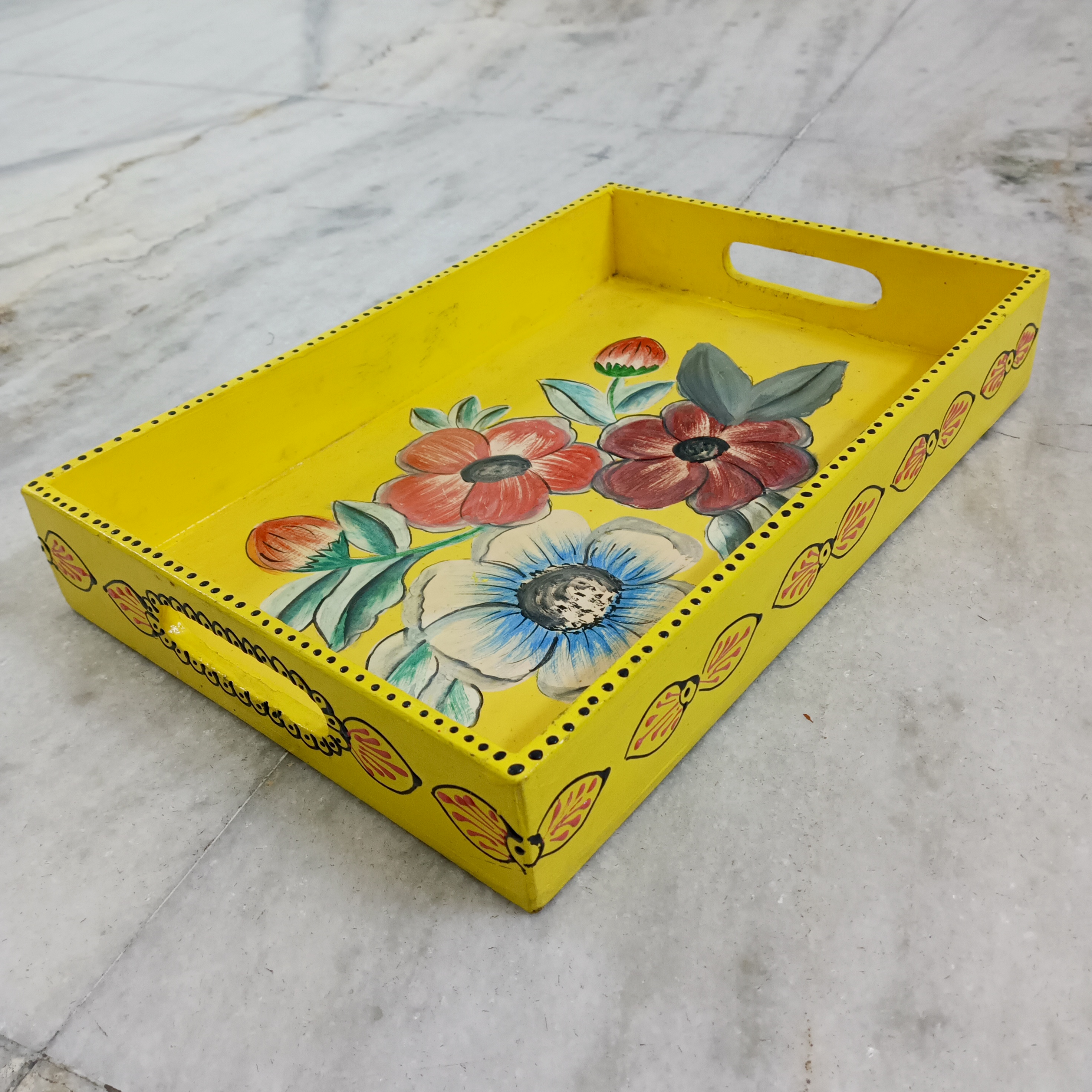 Hand-Painted Floral Wooden Tray