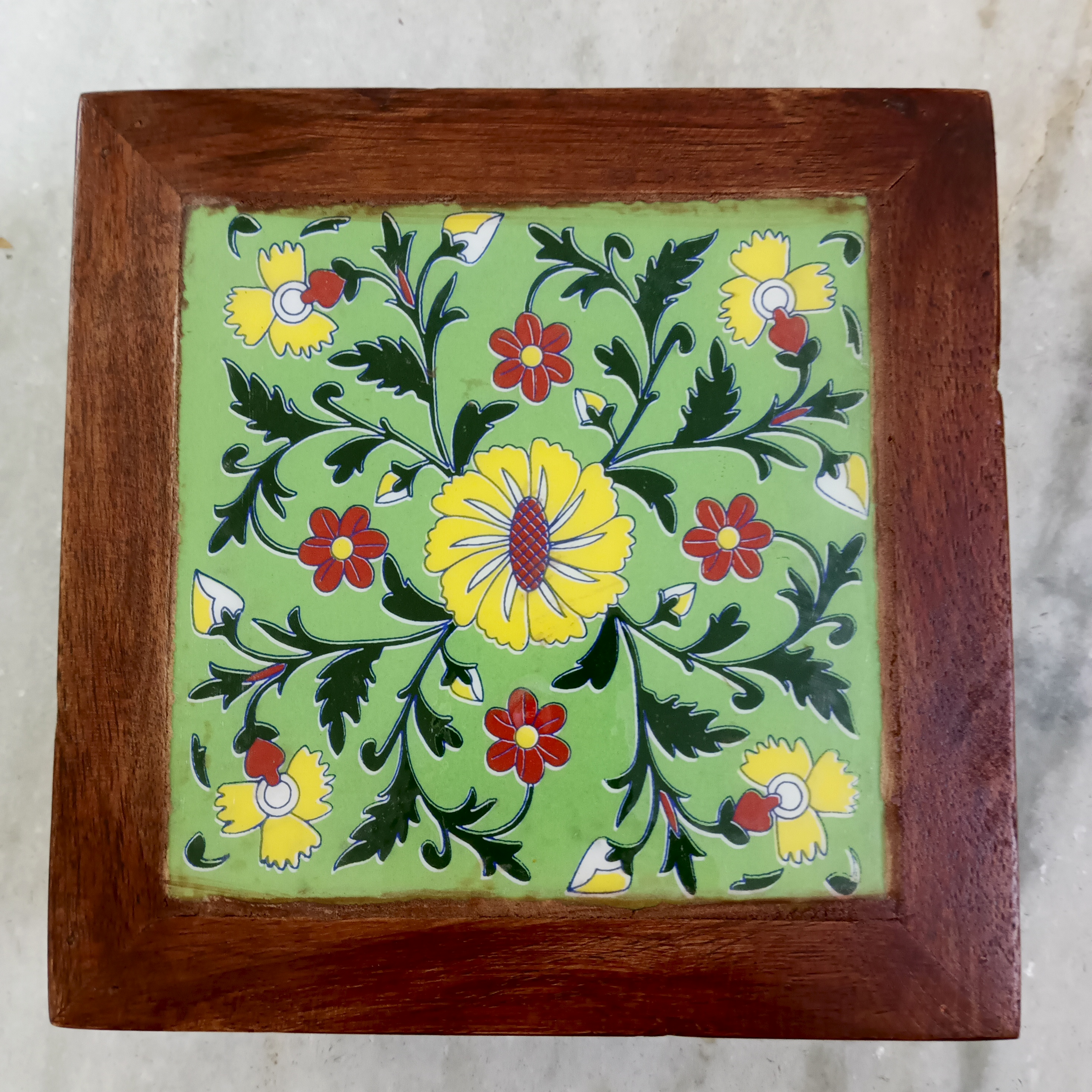 Wooden Decorative Chowki - Green