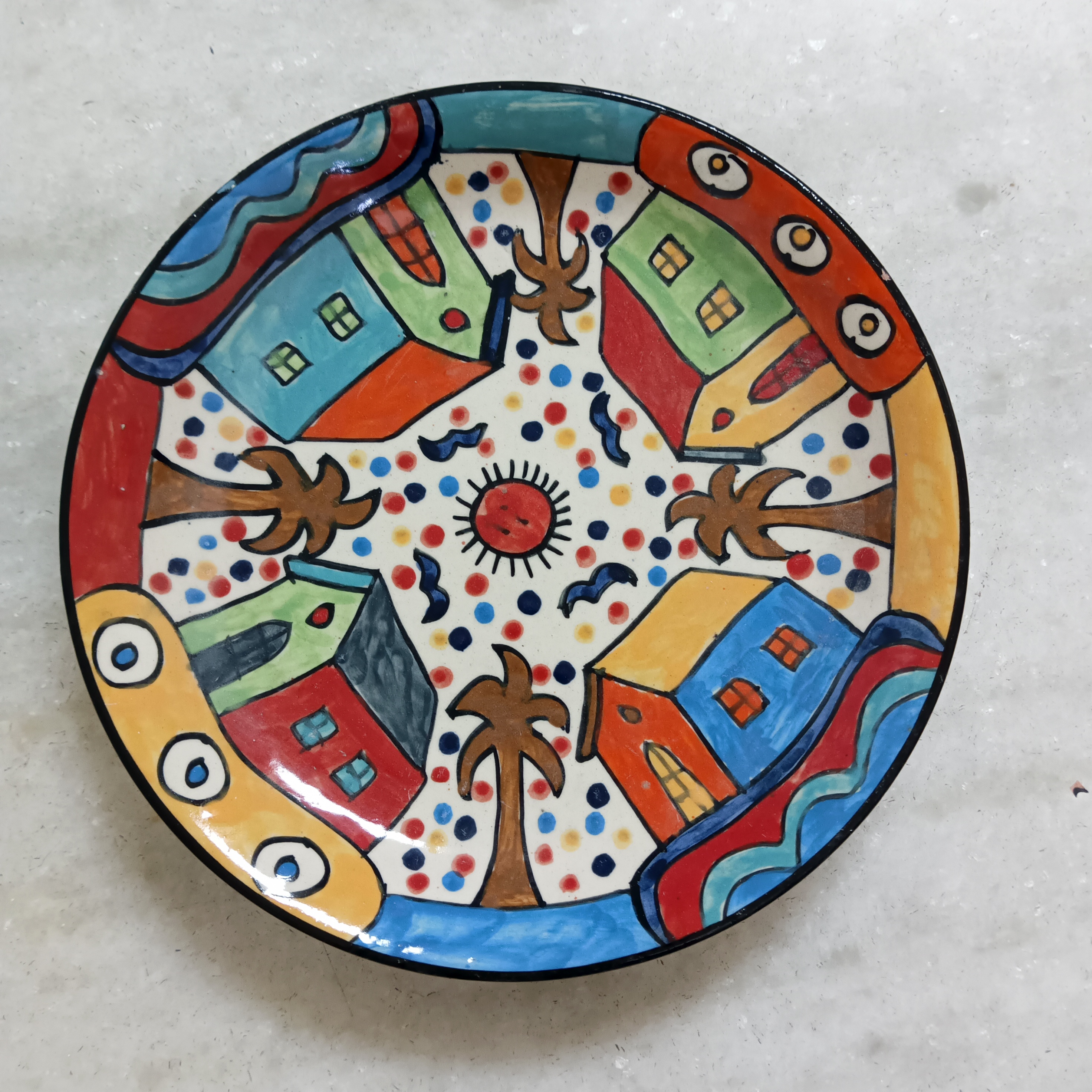 Hand-Painted Ceramic Plate - Village