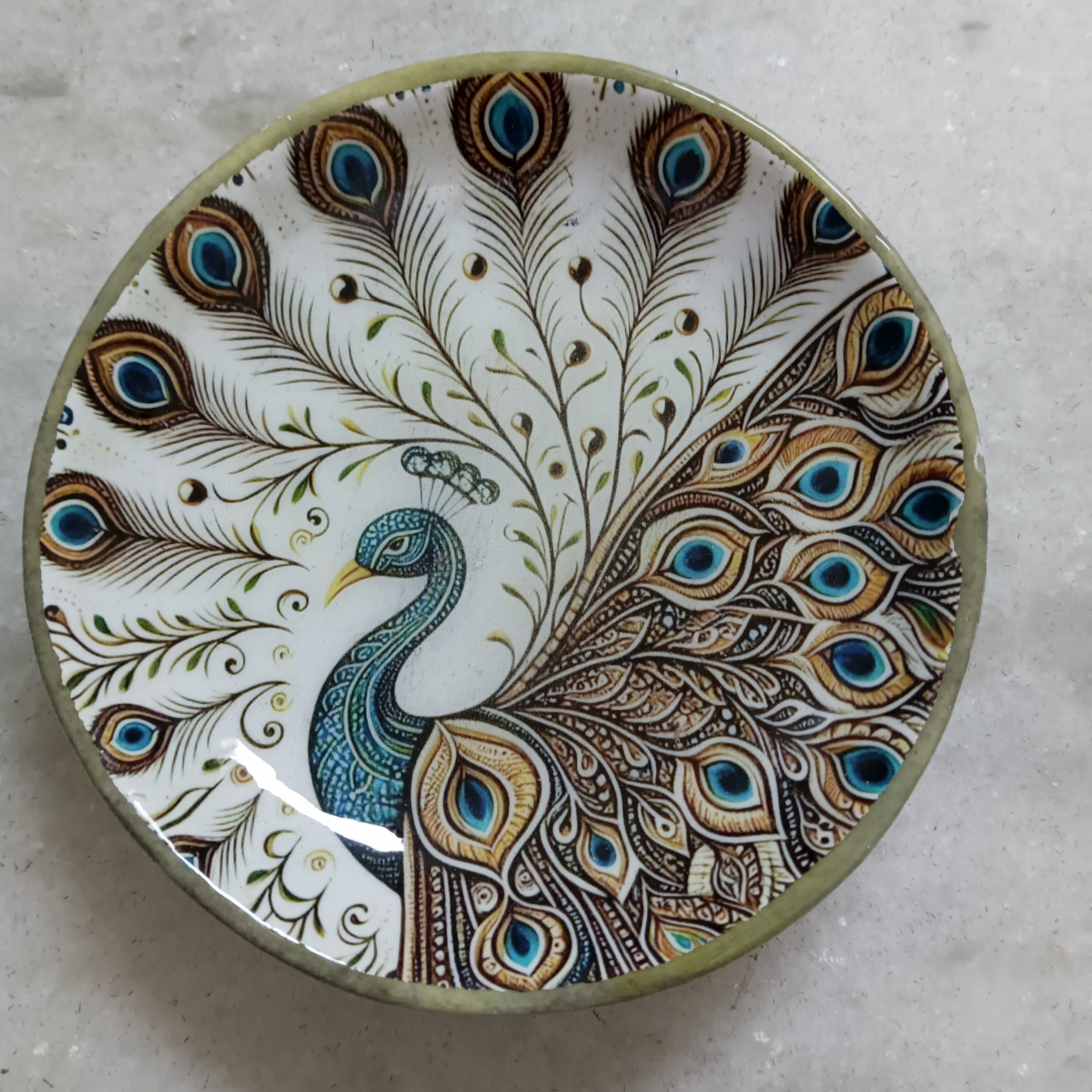 Peacock Ceramic Plate - Small Golden Edge