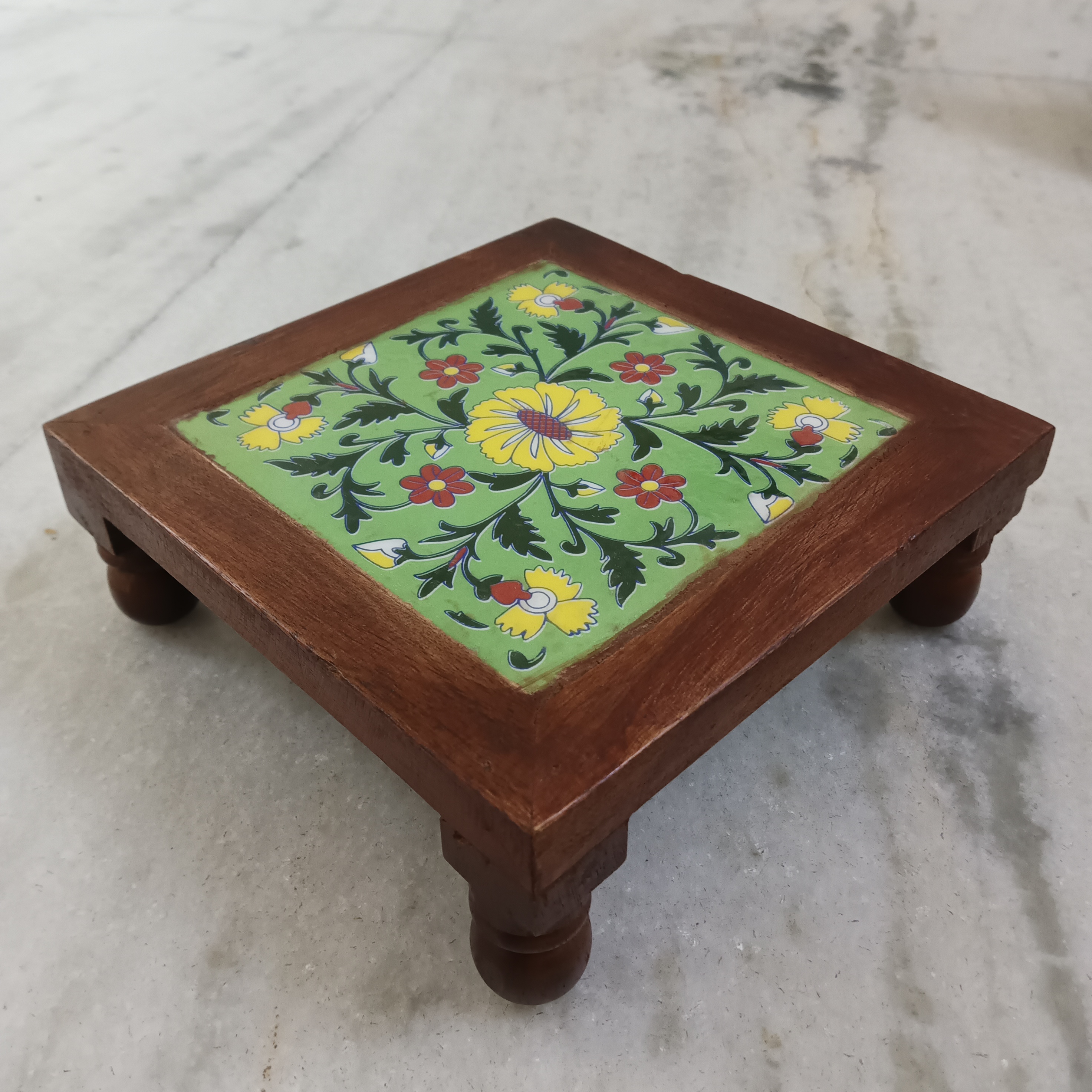 Wooden Decorative Chowki - Green