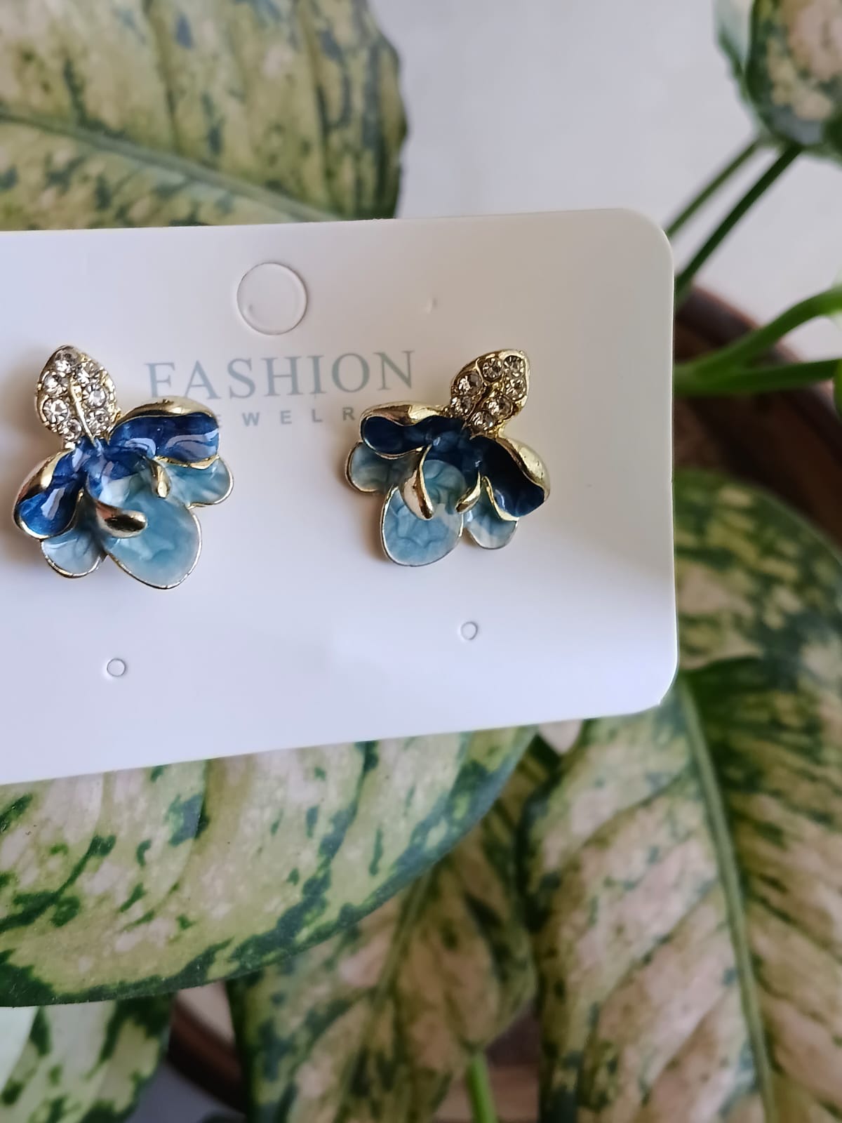 Blue Floral Stud Earrings