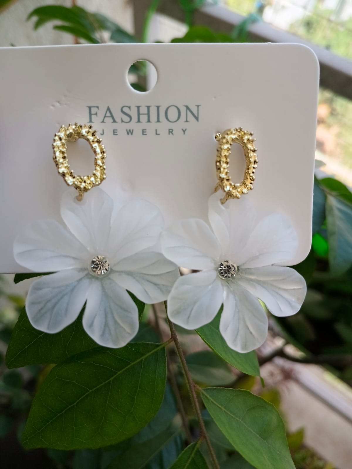 White Floral Statement Earrings