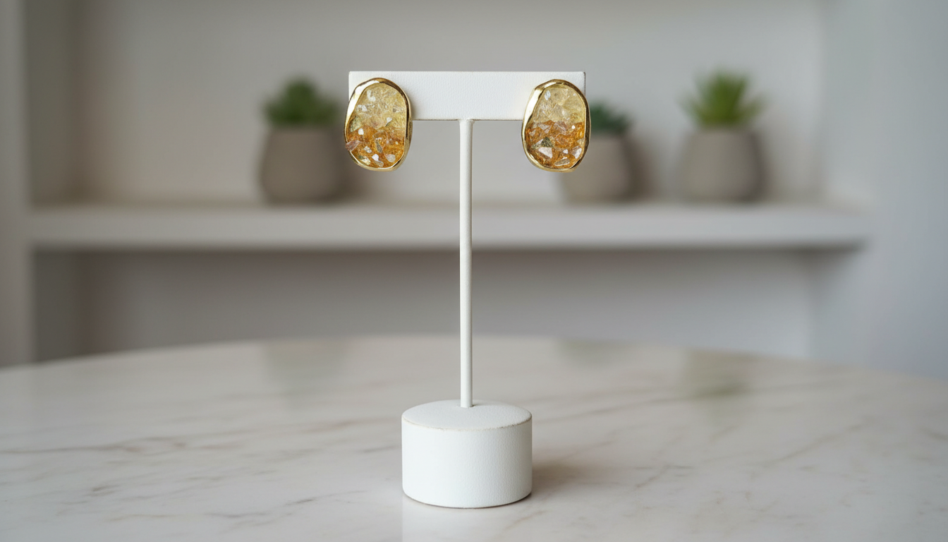 Colorful Gemstone Stud Earrings - Brown