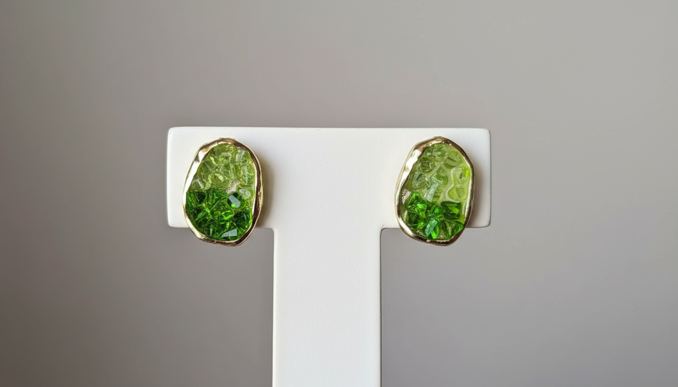 Green Textured Stud Earrings