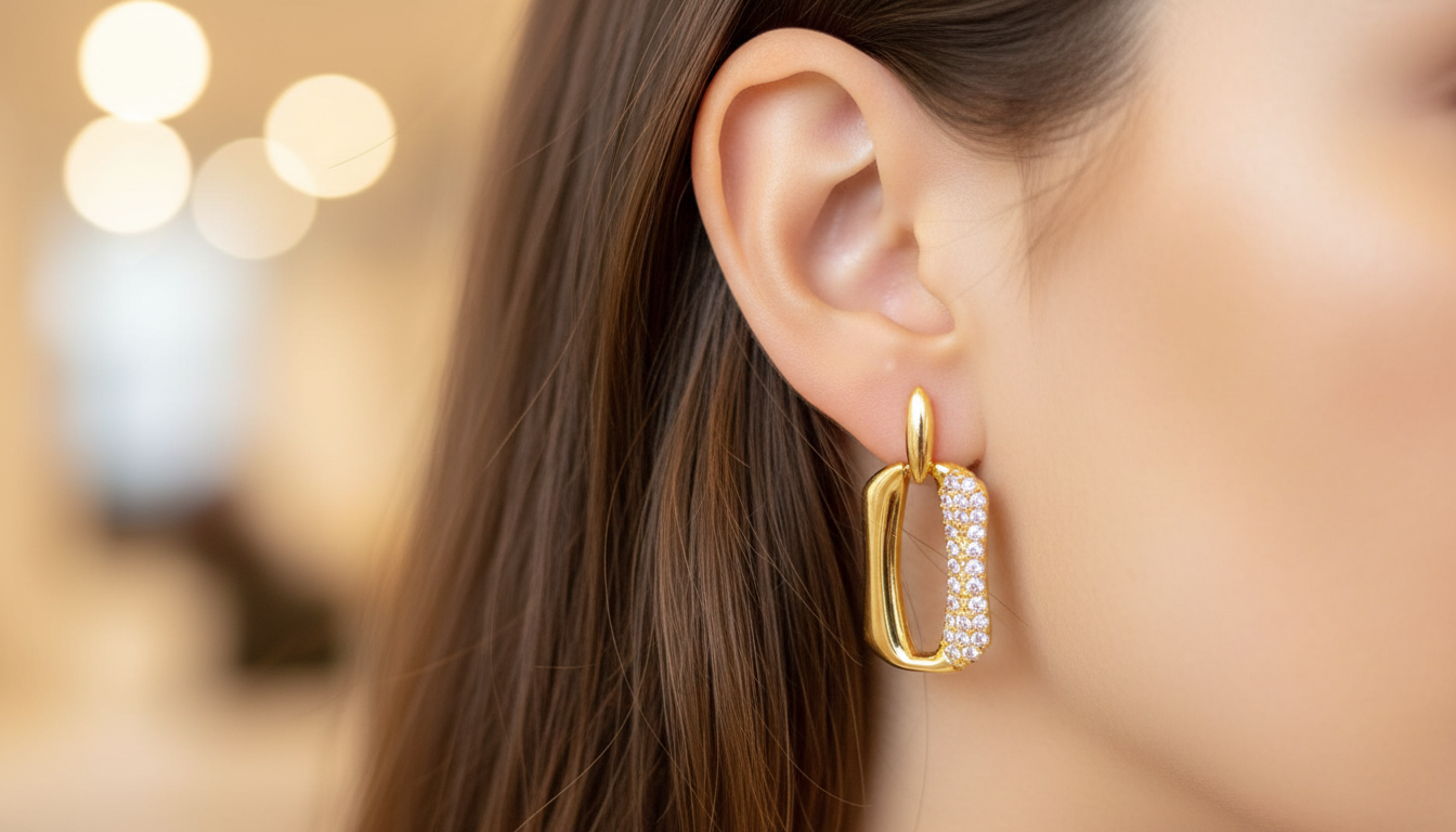 Gold Crystal Rectangle Earrings