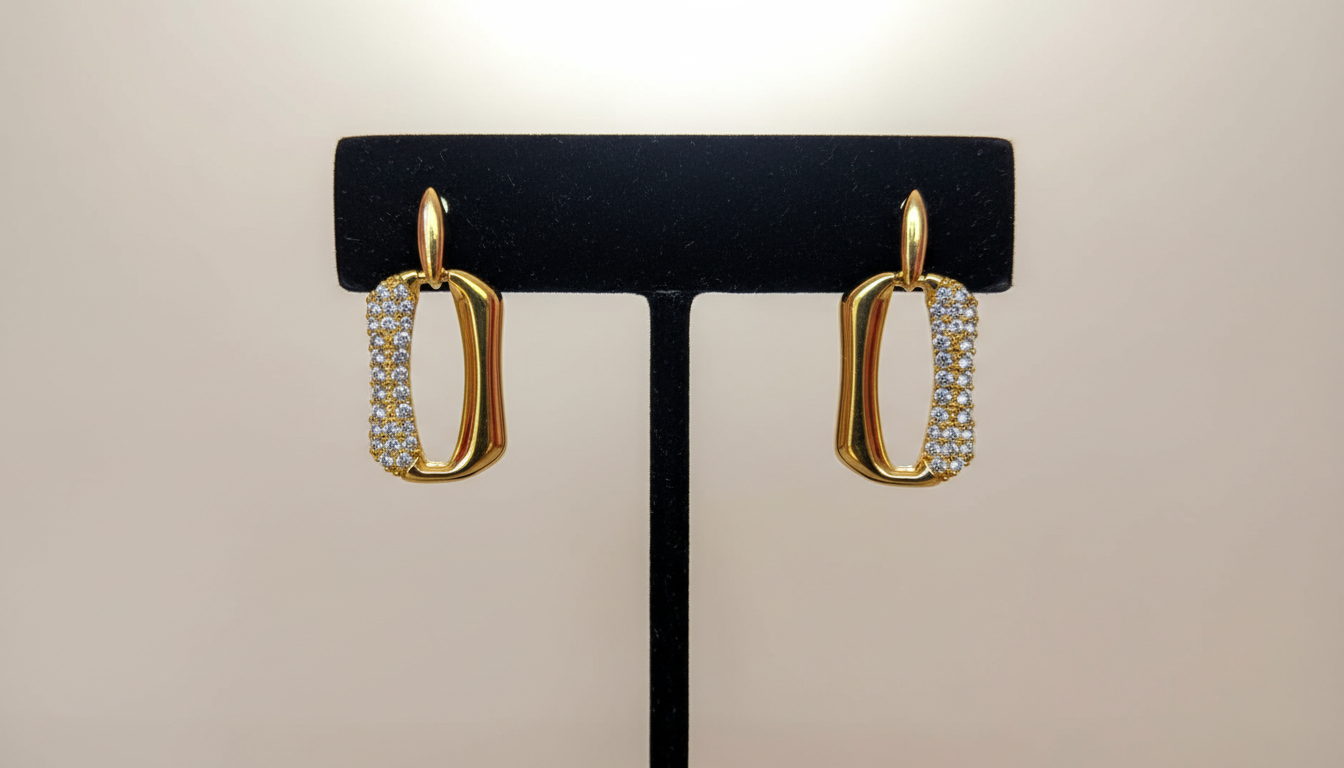 Gold Crystal Rectangle Earrings