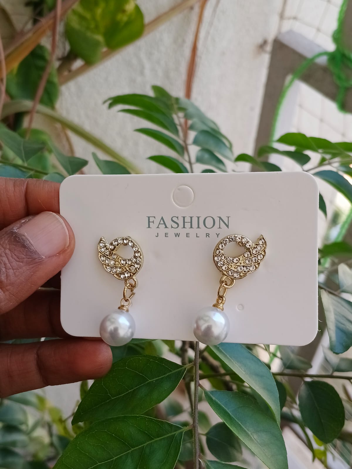 Swan stone studded Pearl Drop Earring