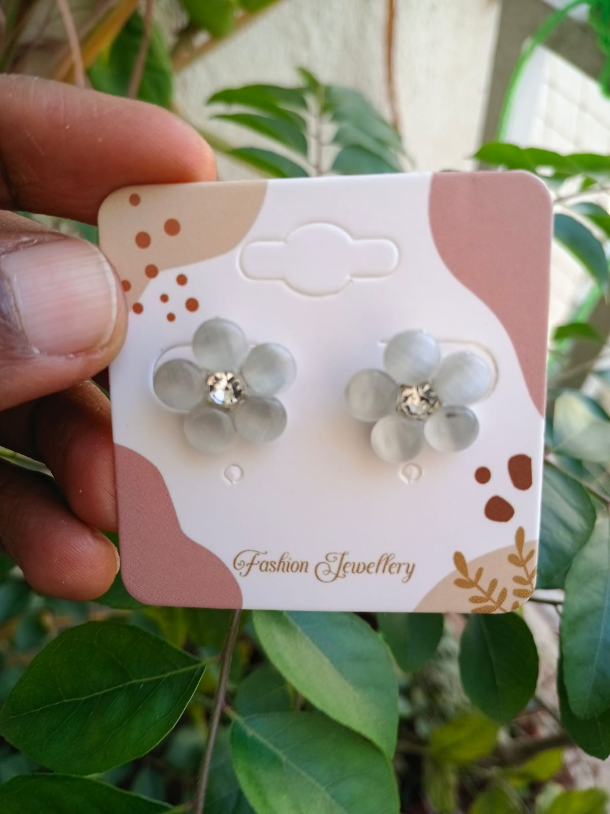 Grey Flower white stone studded