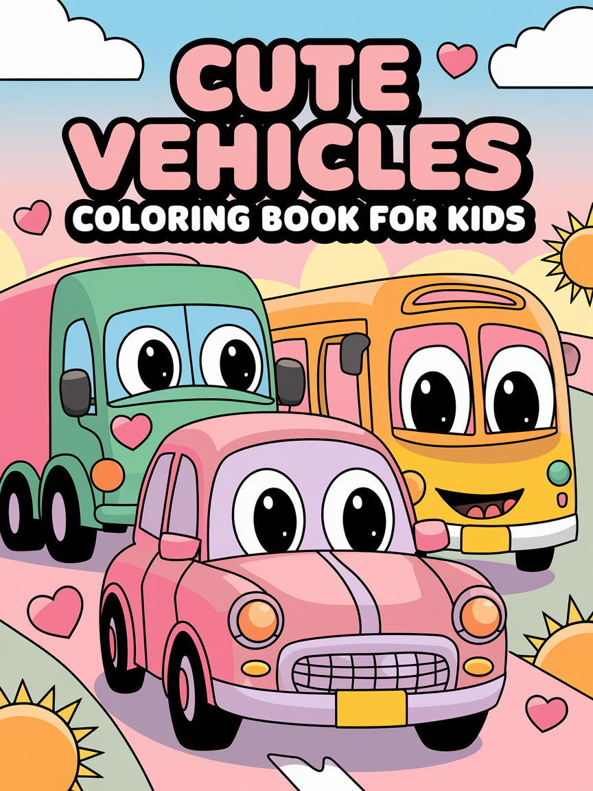 Cute Vehicles Coloring Book for Kids (PDF) – 72 Screen-Free Fun Pages Parents Love
