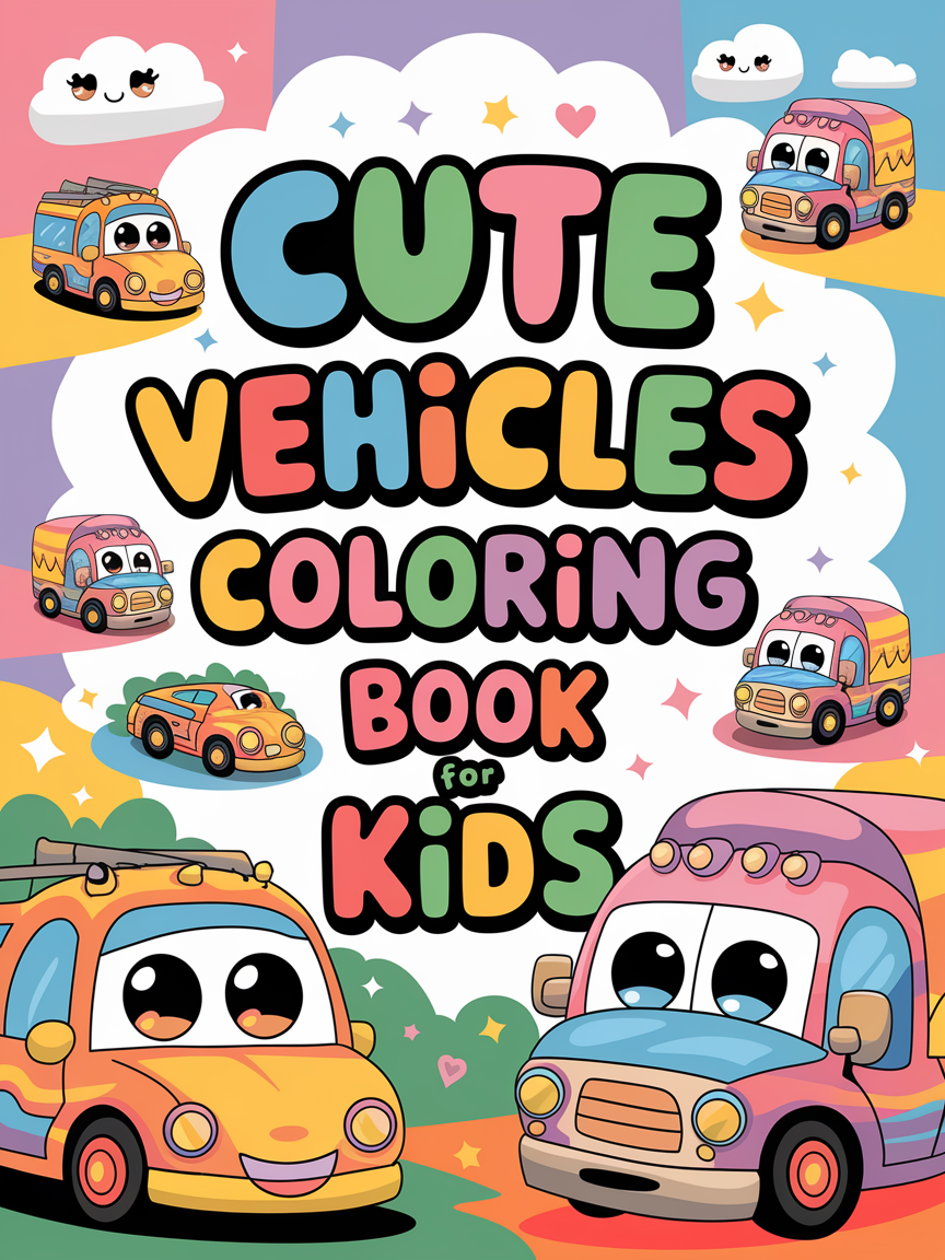 Cute Vehicles Coloring Book for Kids (PDF) – 72 Screen-Free Fun Pages Parents Love