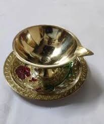 Decorative Brass Oil Lamp and Plate