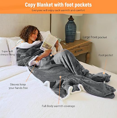 Wearable Blanket with Sleeves & Foot Pockets - links down bellow