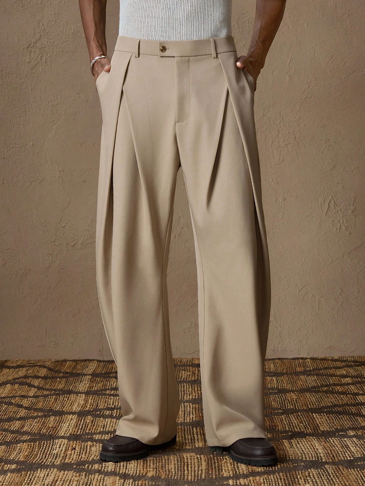 Wide-Leg Inverted Pleated Trousers