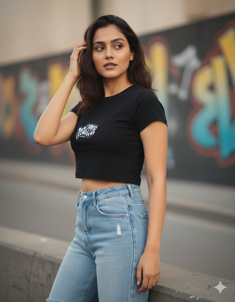 OverStych Black Crop Top