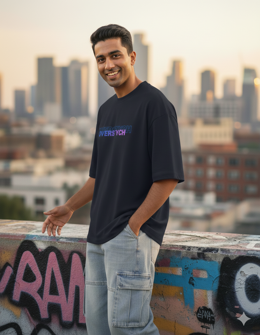 Overstych- Navy Blue Terry Oversized Tee