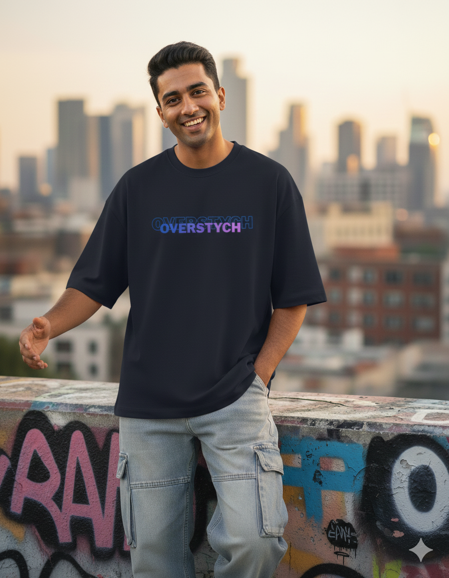 Overstych- Navy Blue Terry Oversized Tee