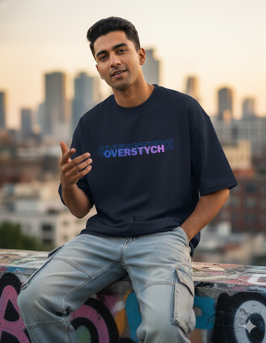 Overstych- Navy Blue Terry Oversized Tee