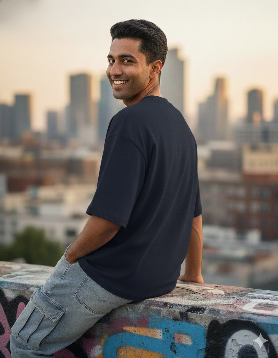 Overstych- Navy Blue Terry Oversized Tee