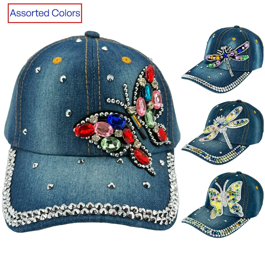 Denim Cap with Rhinestone Embellishments