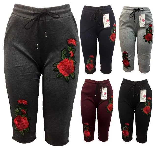 Floral Embroidered Capri Sweatpants