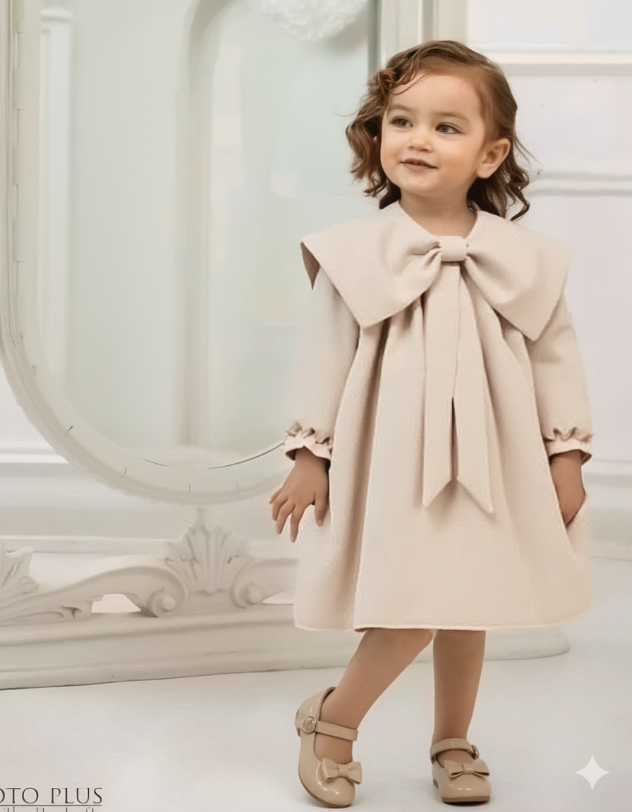 Adore Kız Çocuk Abiye Elbise Pudra Fiyonklu Özel Gün Düğün Doğum Günü Kıyafeti