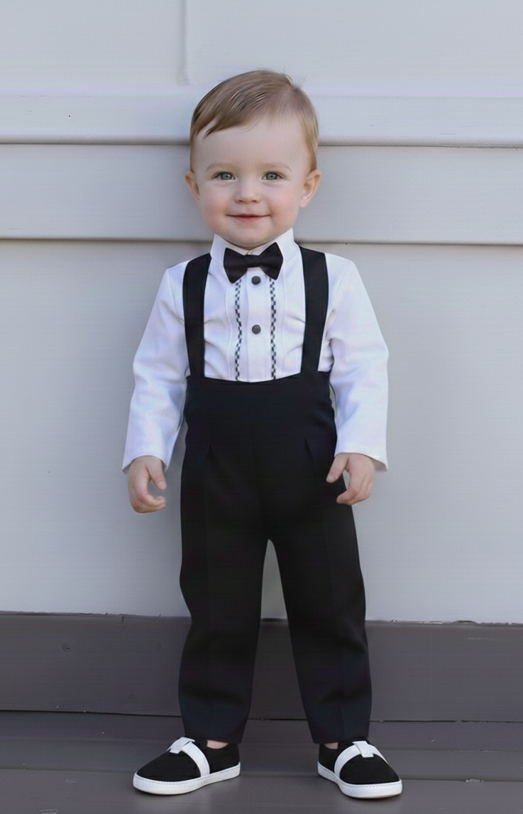 Sandy Siyah Erkek Çocuk Şık Salopet Pantolon Takım – Gömlek, Ceket, Papyon