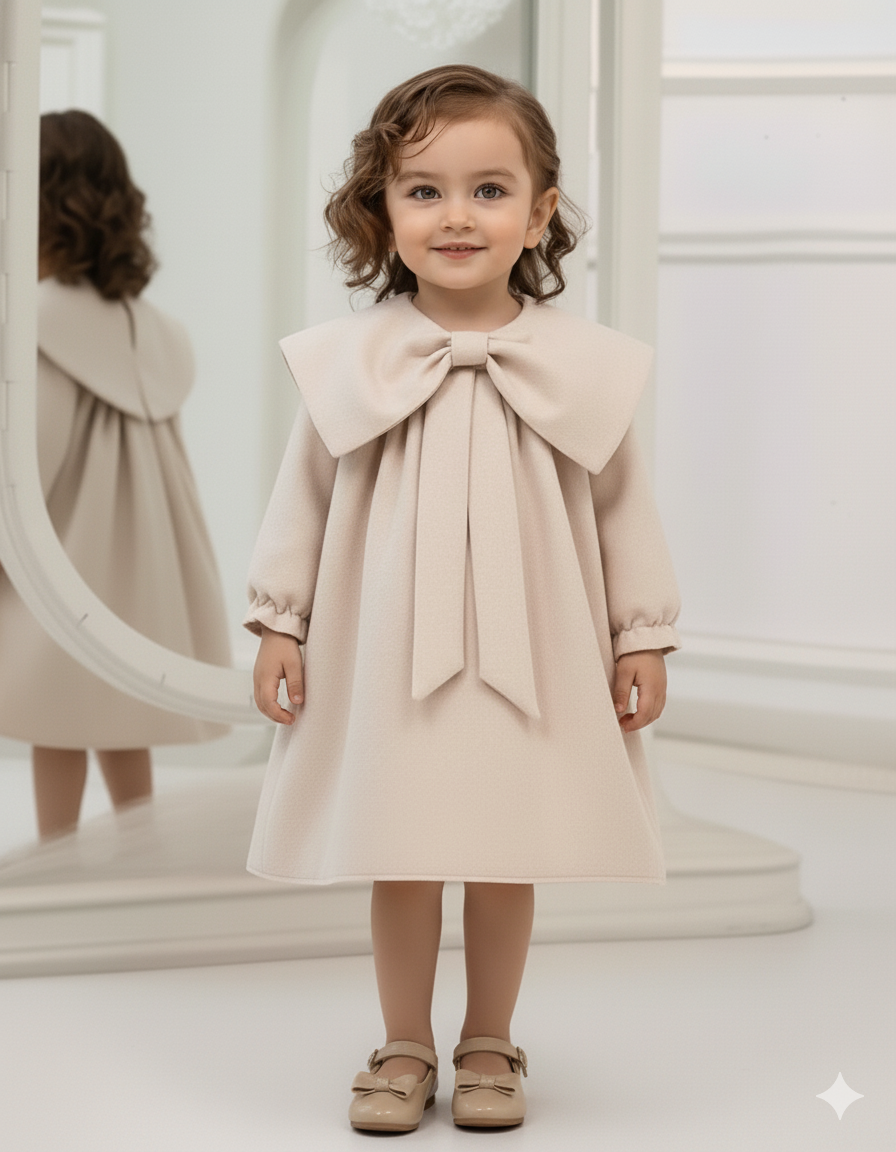 Adore Kız Çocuk Abiye Elbise Pudra Fiyonklu Özel Gün Düğün Doğum Günü Kıyafeti