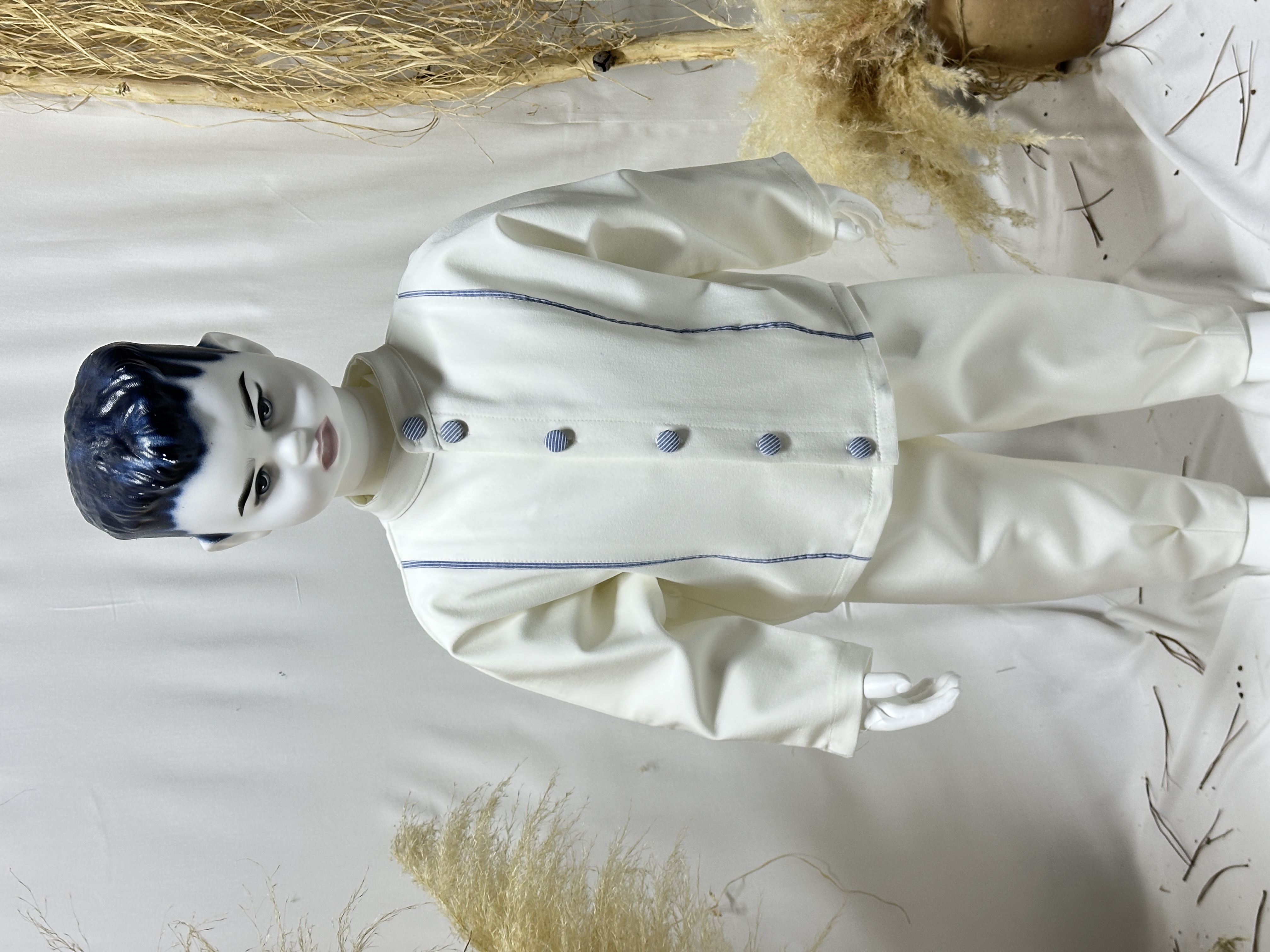 Glow Erkek Çocuk Mavi Düğme Biye Detaylı Ceket ve Beyaz Pantolon Takım