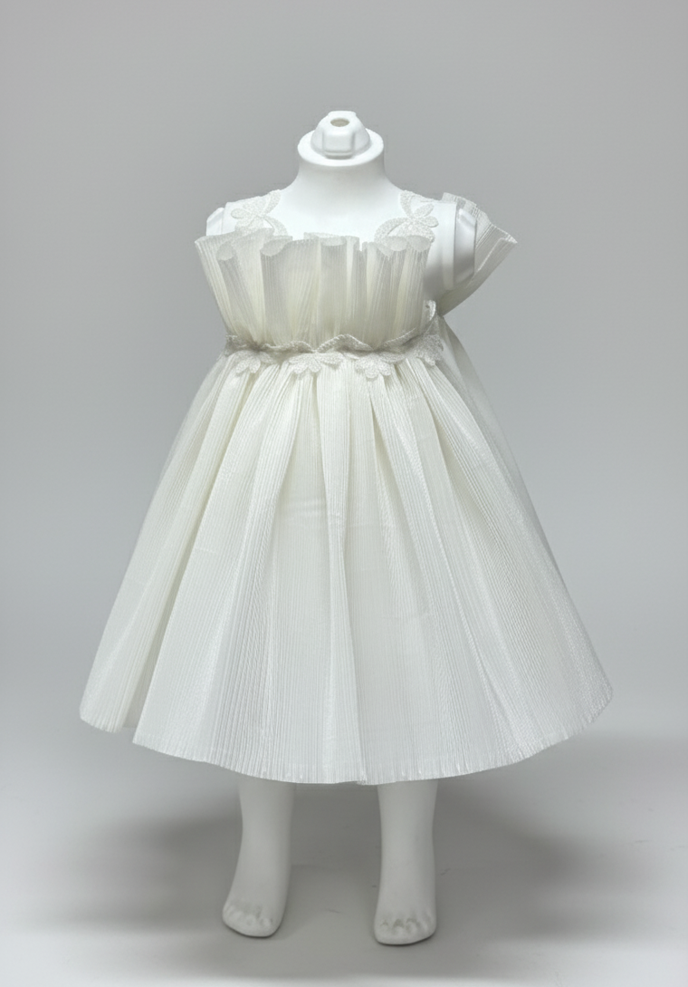 Angel Beyaz Pileli Dantel Detaylı Özel Gün Kız Çocuk Bebek Elbisesi