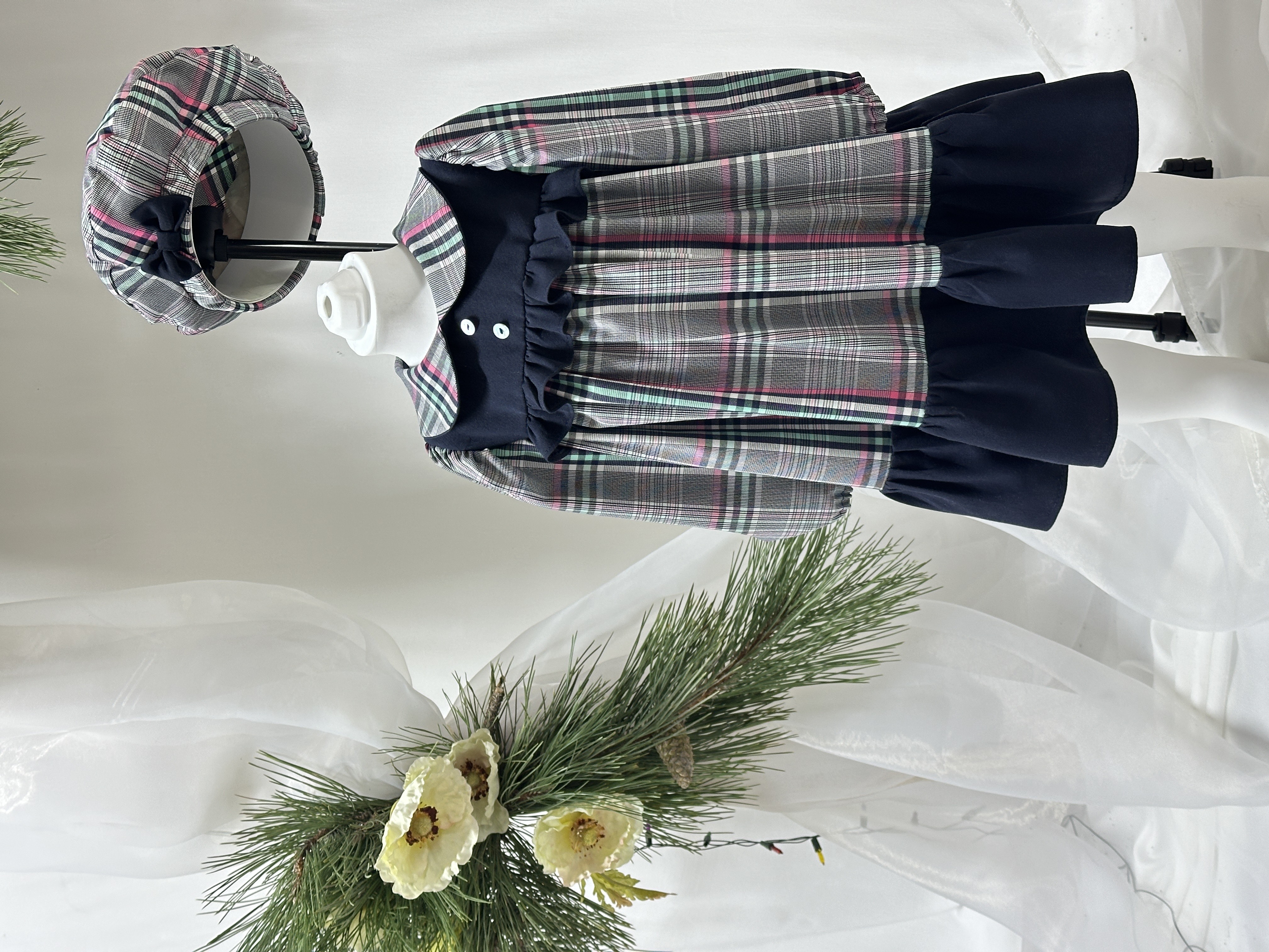 Plaid Lacivert Fırfır Detaylı Ekose Kız Çocuk Bebek Elbisesi