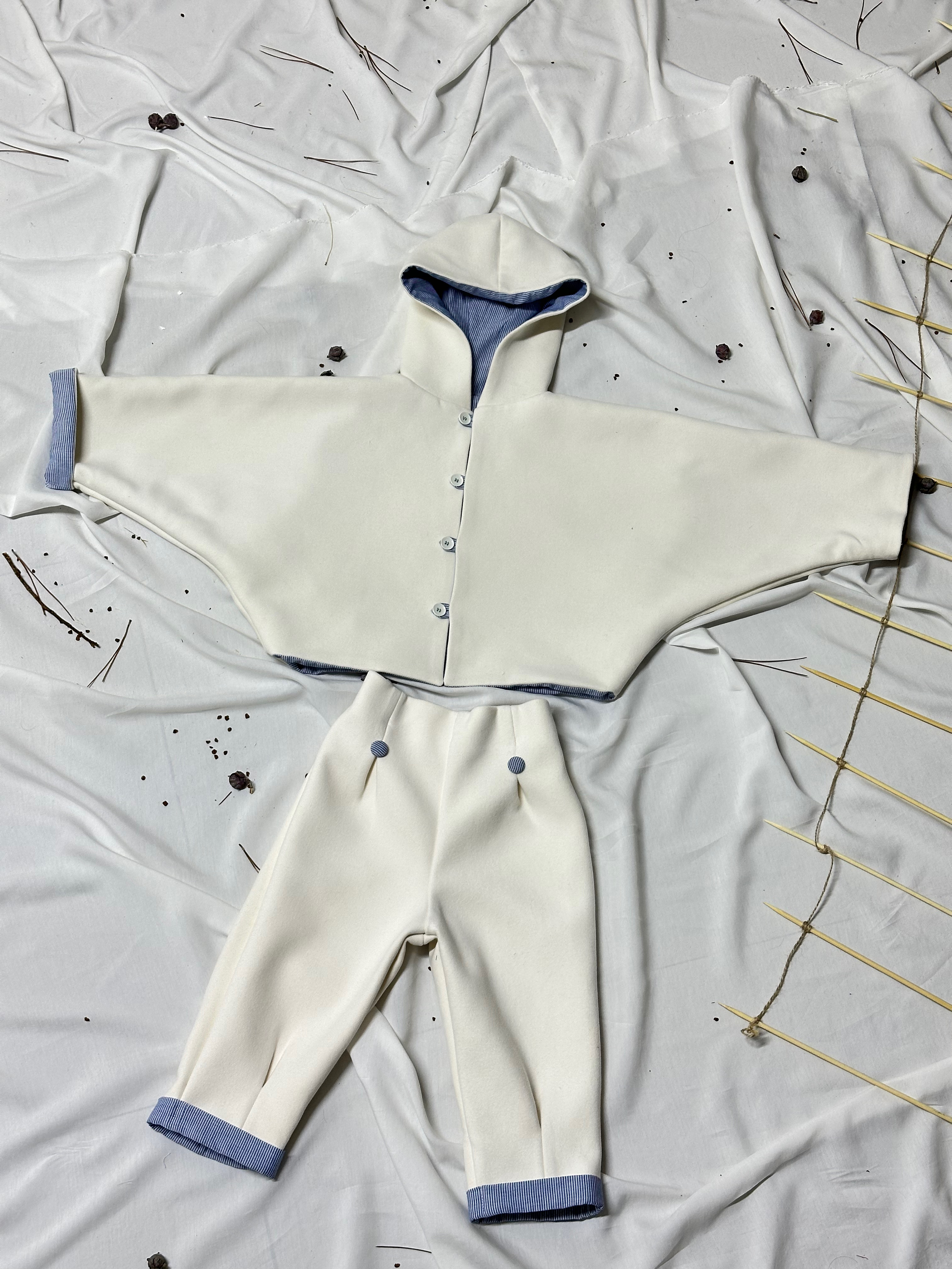 Tundra Kapüşonlu Kaşe Kışlık Erkek Çocuk Bebek Takımı Kaban ve Pantolon