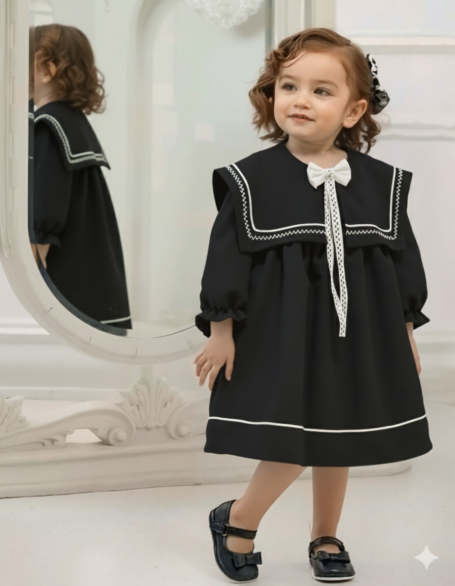 Sandy Siyah Dokuma Kız Çocuk Elbise