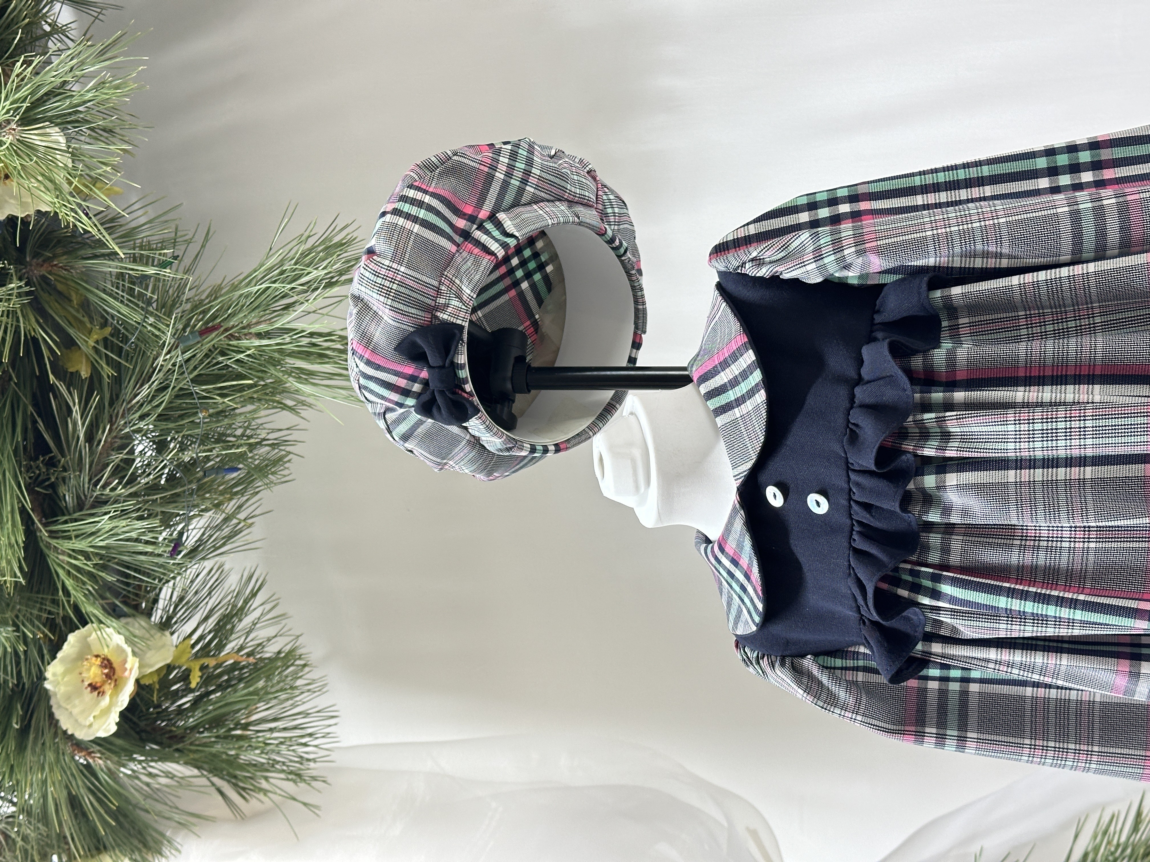 Plaid Lacivert Fırfır Detaylı Ekose Kız Çocuk Bebek Elbisesi