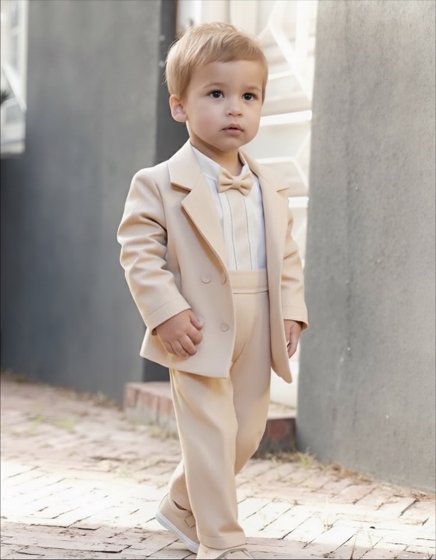 Adore Erkek Çocuk Özel Gün Papyonlu Takım Elbise (Pudra/Krem)