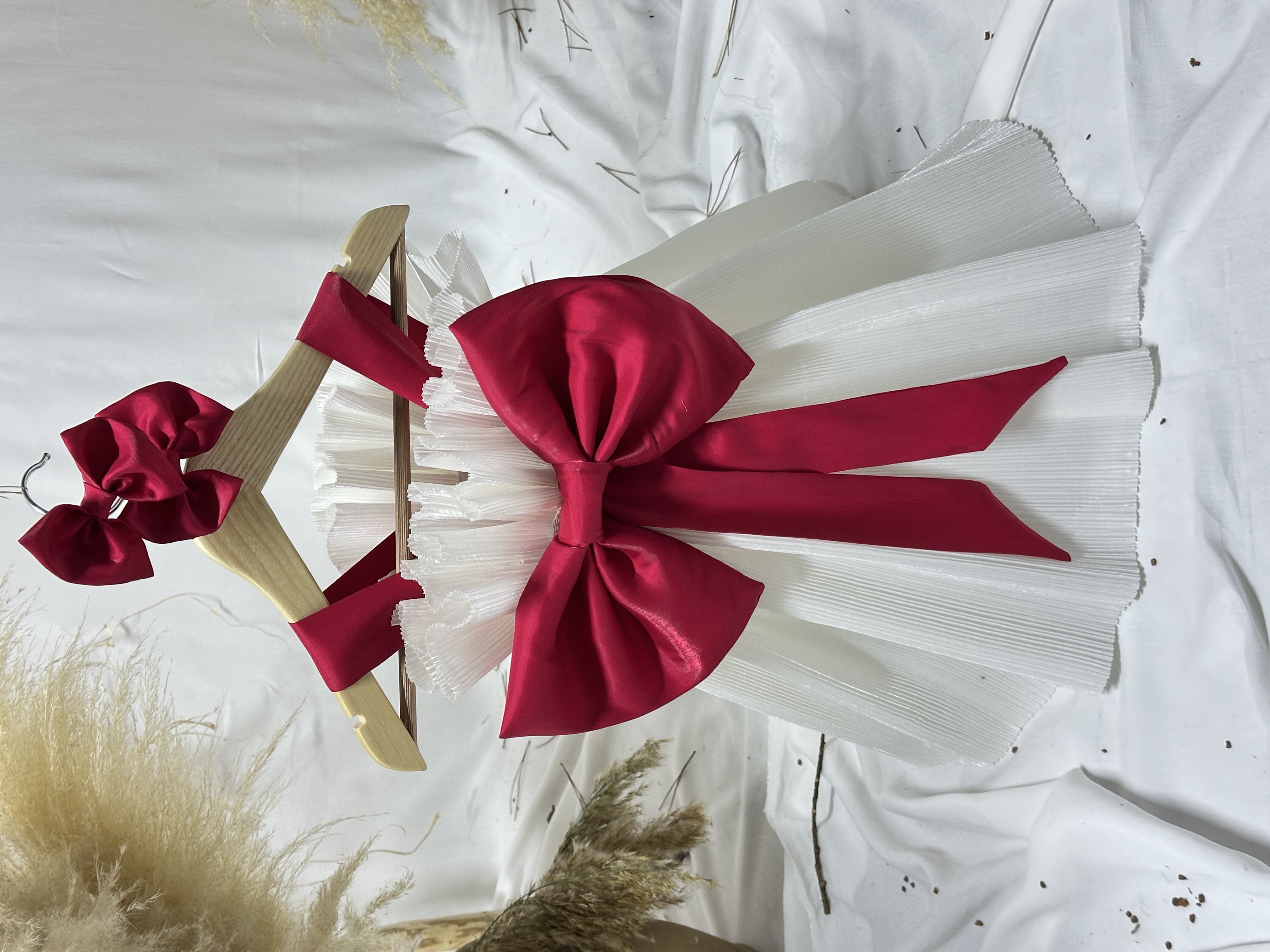 Red Angel Lüks Kız Bebek ve Çocuk Elbisesi Kırmızı Büyük Fiyonk Detaylı