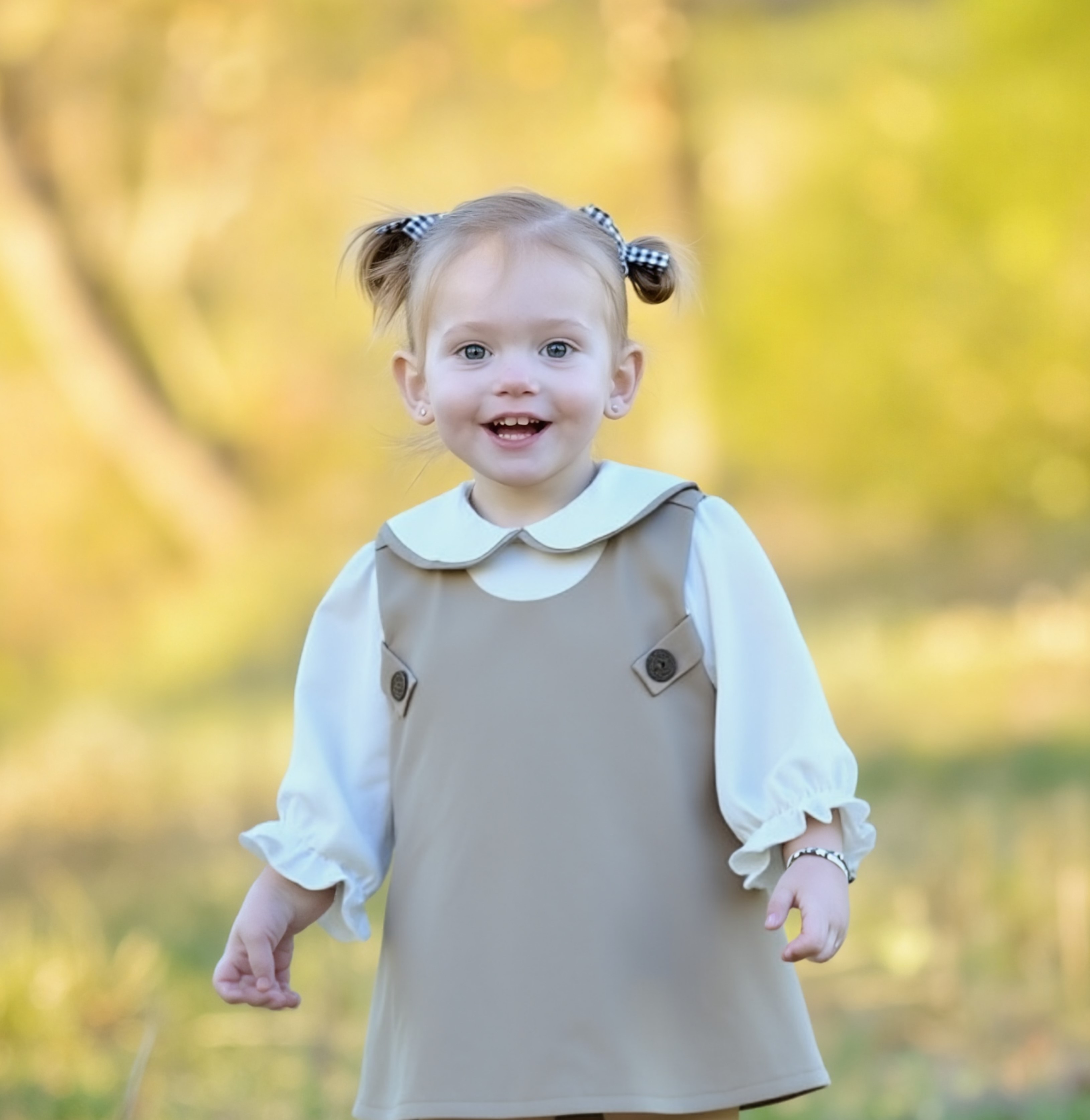 Daisy Bej Renk Dokuma Kız Çocuk Elbise