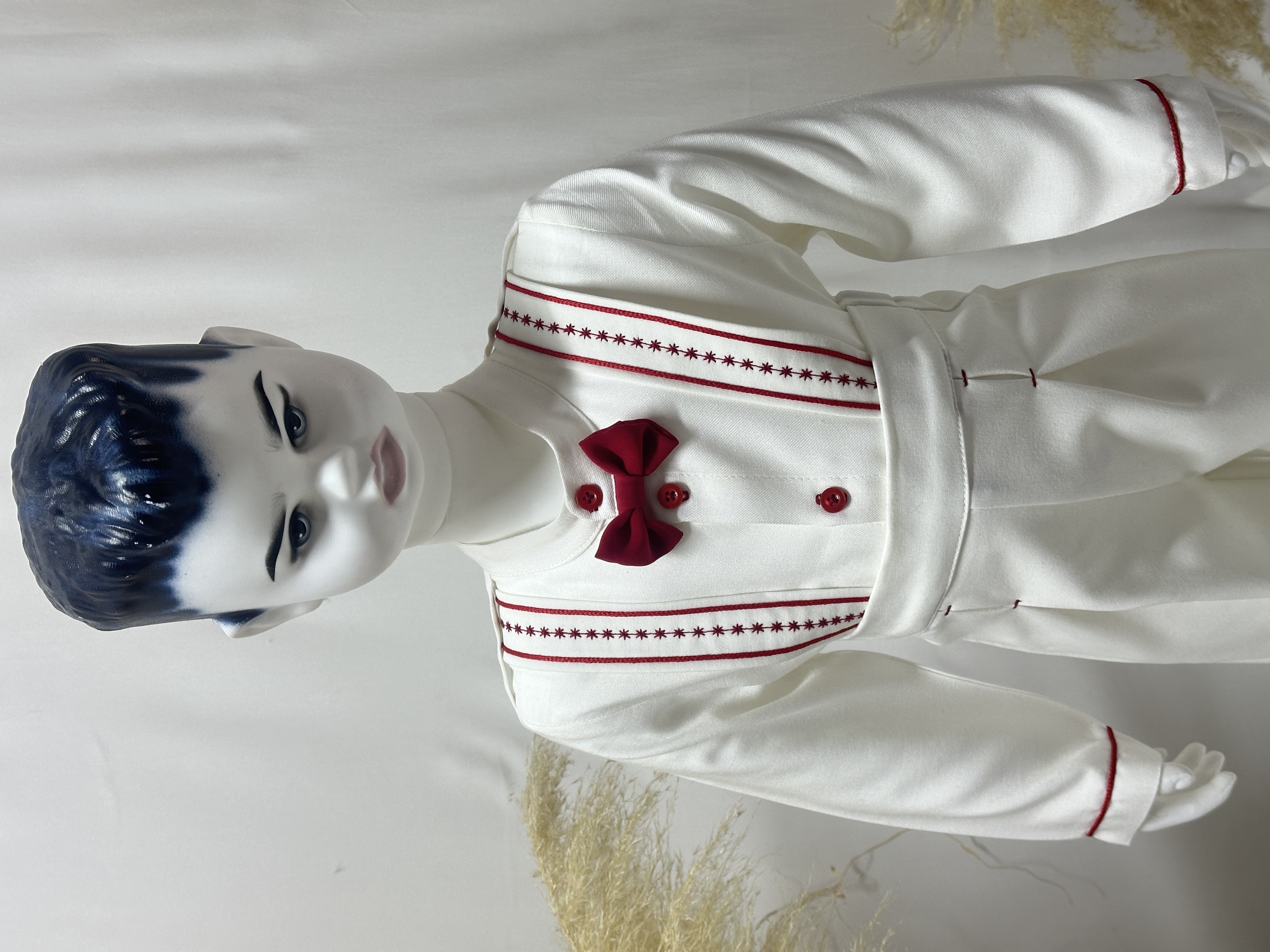 AURA Papyonlu Salopet Takım Beyaz Özel Dikim Erkek Çocuk Düğün Doğum Günü Özel Gün Takımı