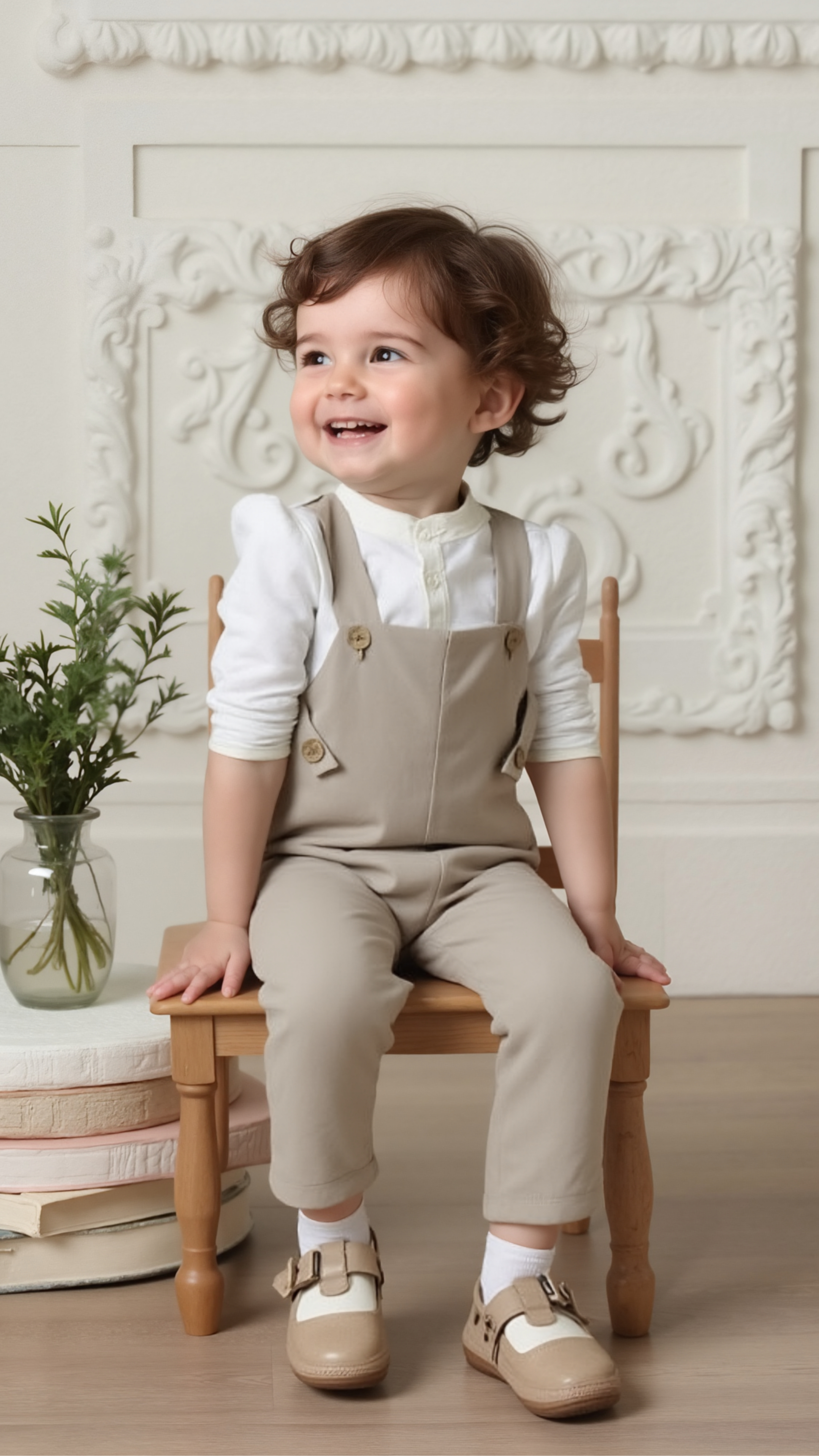 Daisy Klasik Bej Tulum Pantolonlu Erkek Çocuk Takımı