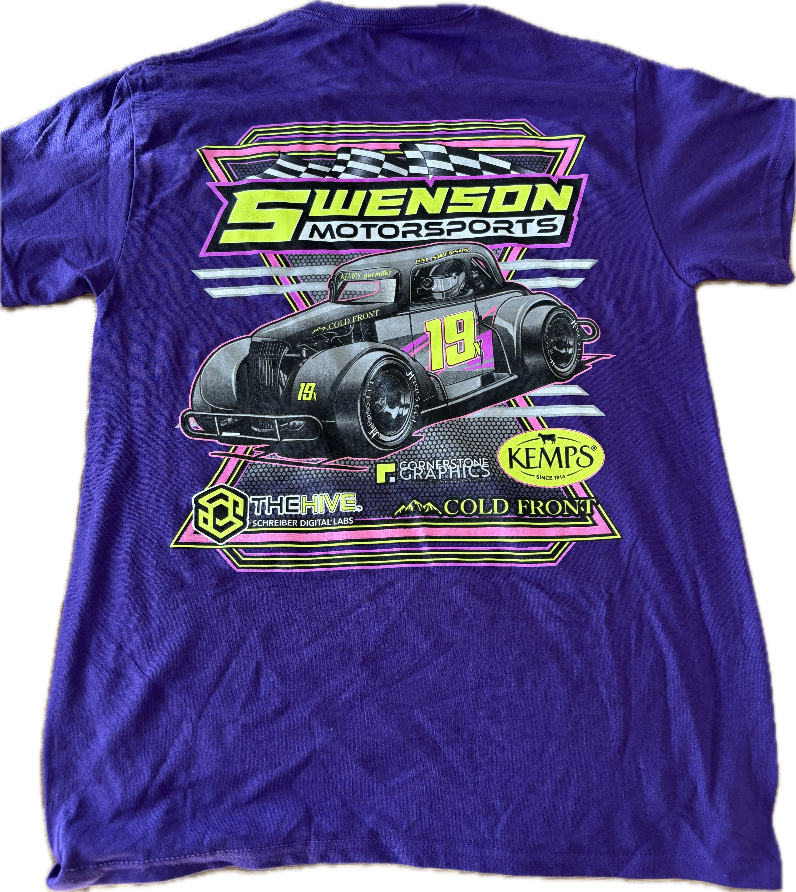 Swenson Motorsports Graphic T-Shirt - Purple and Fluorescent Yellow 