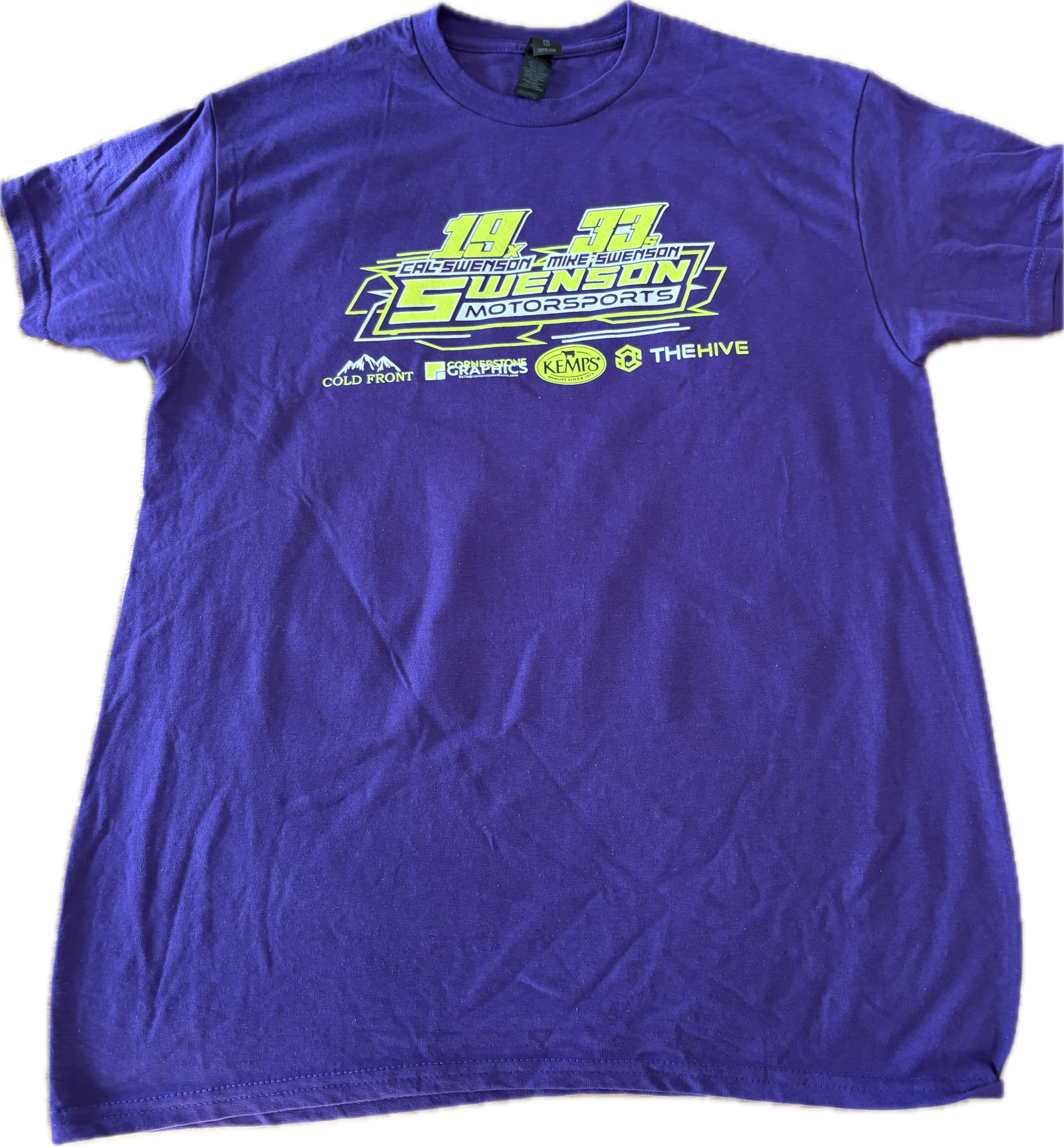 Swenson Motorsports Graphic T-Shirt - Purple and Fluorescent Yellow 